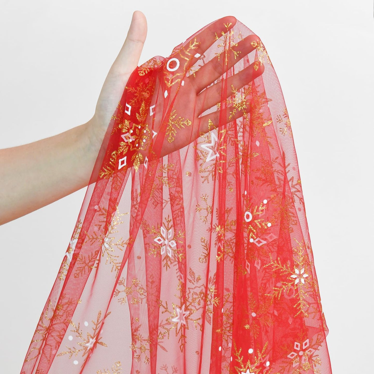 Artoid Mode Red Gold Snowflakes Christmas Gauze Table Runner 120 Inch 10FT, Winter Seasonal Sheer Dining Holiday Wedding Table Decor for Home Party