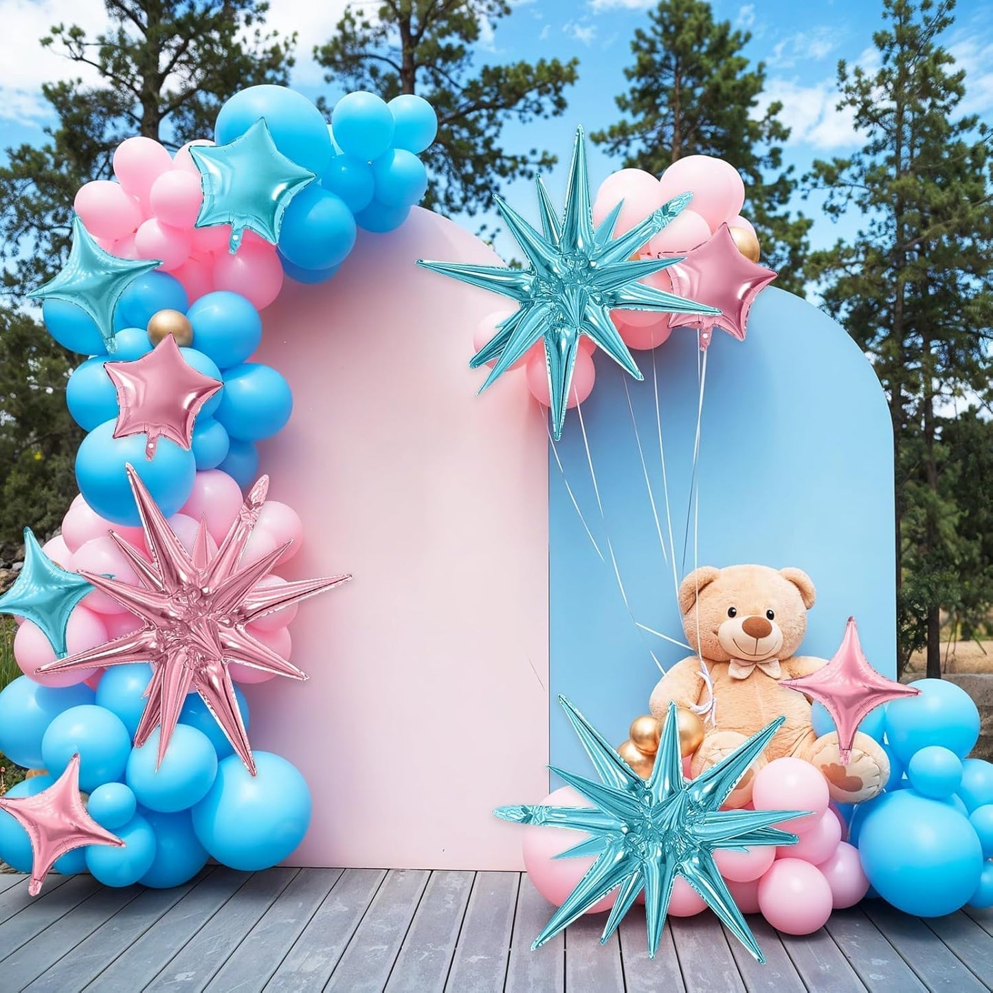 Pink Blue Star Balloon,16Pcs Star Foil Balloons Set with 22Inch Explosion Spike Cone Balloons and 10Inch Quadrangle Helium Balloon for Birthday Wedding Baby Shower Party Decorations