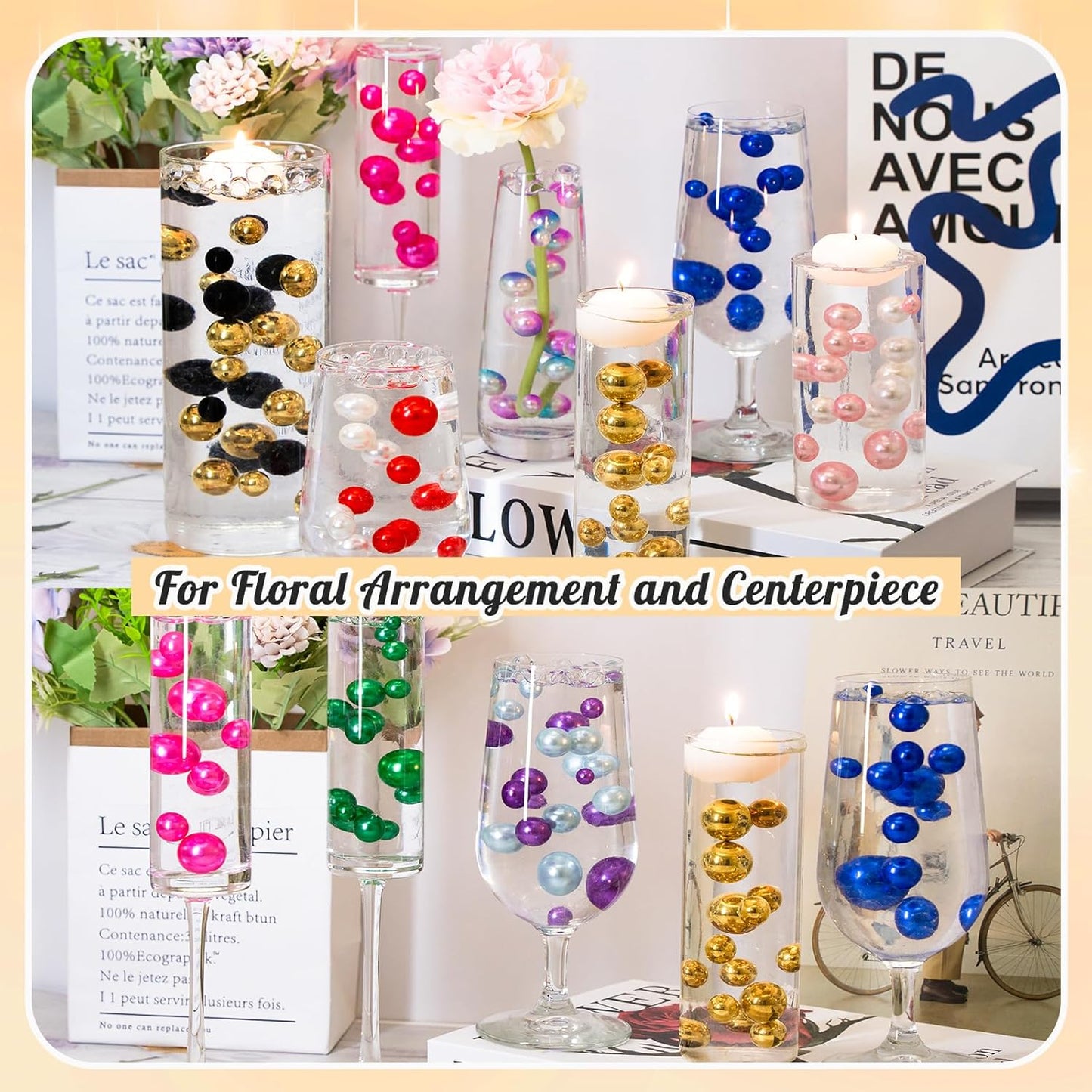 300Pcs Pearl Vase Filler, Rosepink No Hole Faux Pearl Beads for Centerpieces Vases, Candle Centerpieces, Wedding Birthday Party Home Decor 8/10/14/20mm