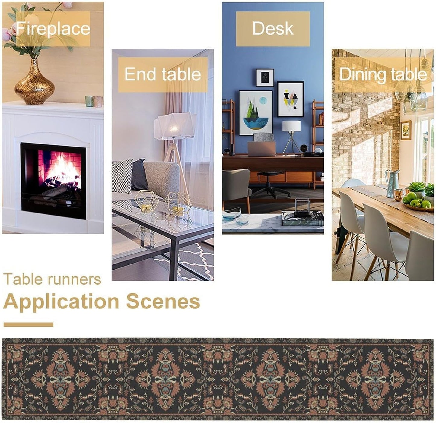 Boho Paisley Farmhouse Table Runner, Vintage Red Blue Retro Flower Rustic Country Style Floral Print Pattern for Home Kitchen Table Decor Dining Coffee Room Garden Party Decor 13x120in