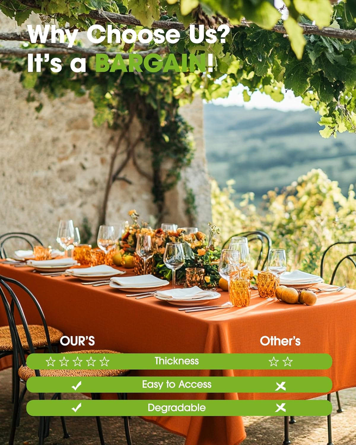 Pureegg Plastic Table Cloth Disposable 10 Pack, 54 x 108 Inch Table Cloths, Halloween Party, Thanksgiving Decorations, Harvest, Fall Tablecloths, Rectangle Tables, Leakproof & Sturdy, Orange