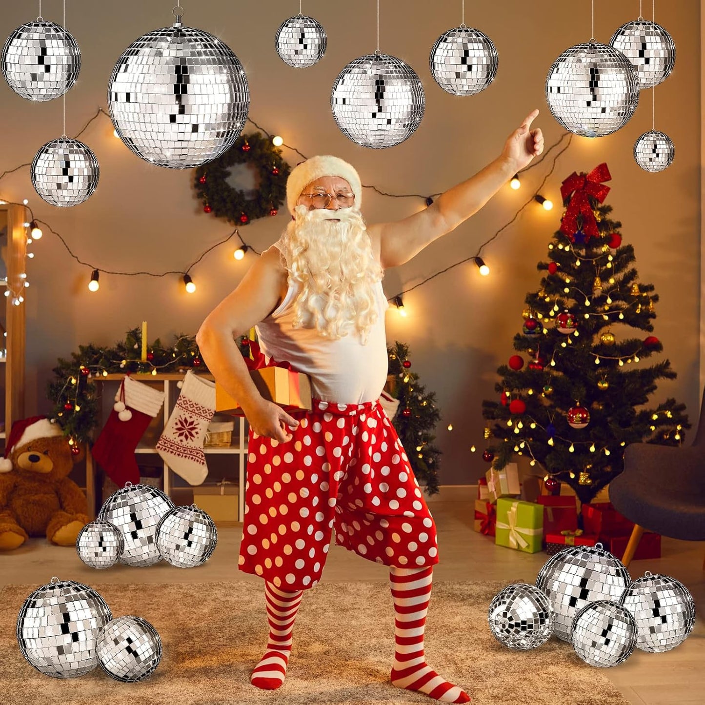 Funtery 100 Pcs Mirror Disco Balls Bulk Assorted Silver Hanging Disco Ball Decor for Home Wedding Birthday Dance Music 70 S Theme Party Christmas Tree Ornaments(1, 2, 3, 4, 6, 8)