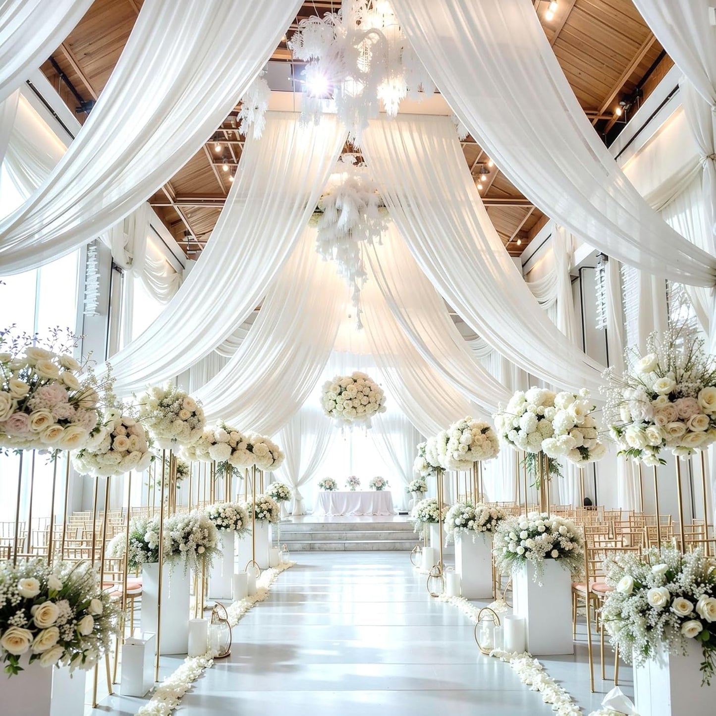 PARTISKY Wedding Arch Draping Fabric,1 Panel 18FT White Drapes Chiffon Fabric Drapery Decorations for Ceremony Reception Party Ceiling Backdrop