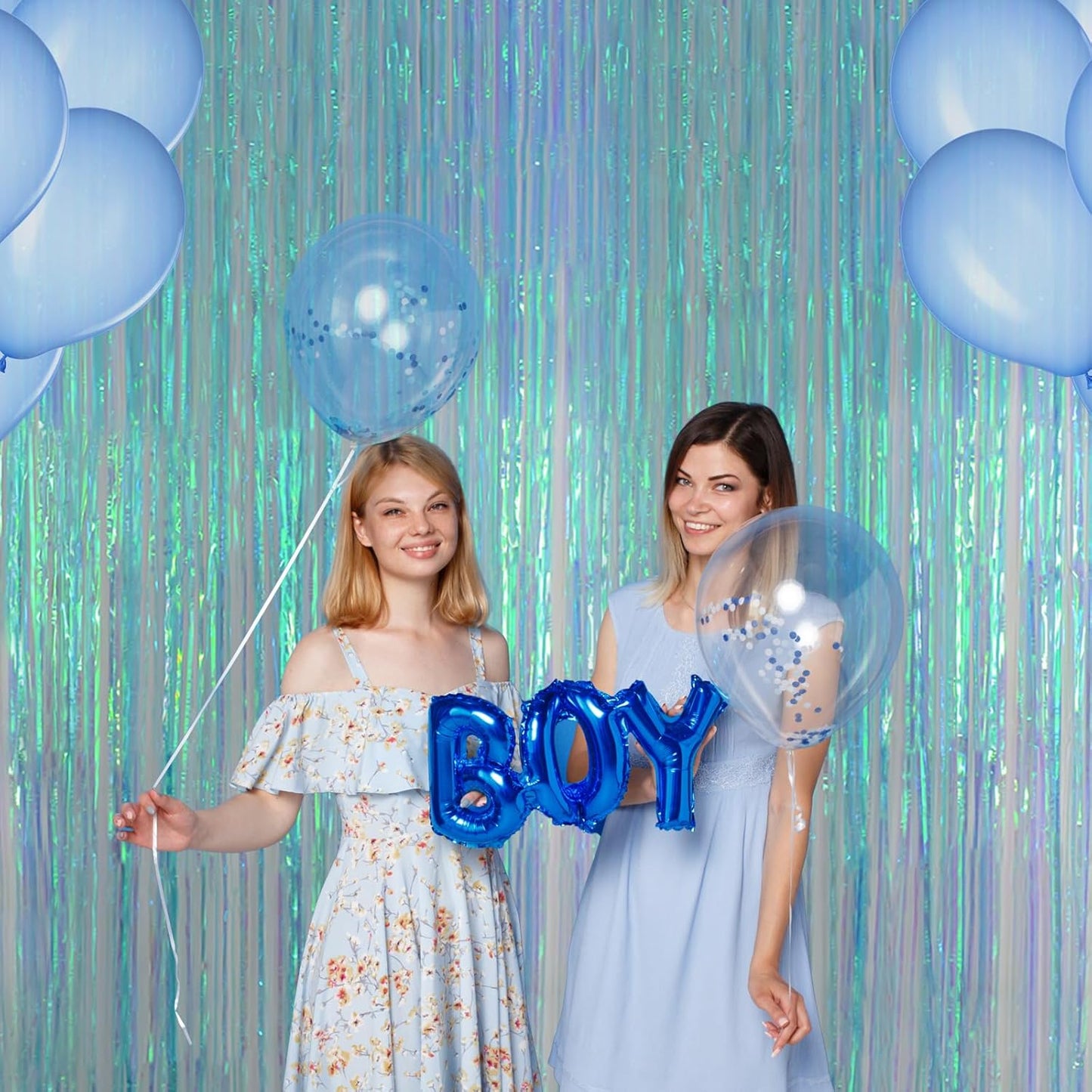 Melsan Fringe Backdrop Birthday Party Streamer Decorations - 2 Pack 3.2 x 6.5 ft Tinsel Backdrop Foil Curtains for Under The Sea Frozen Theme Birthdays Parties - Clear Blue 2 Packs