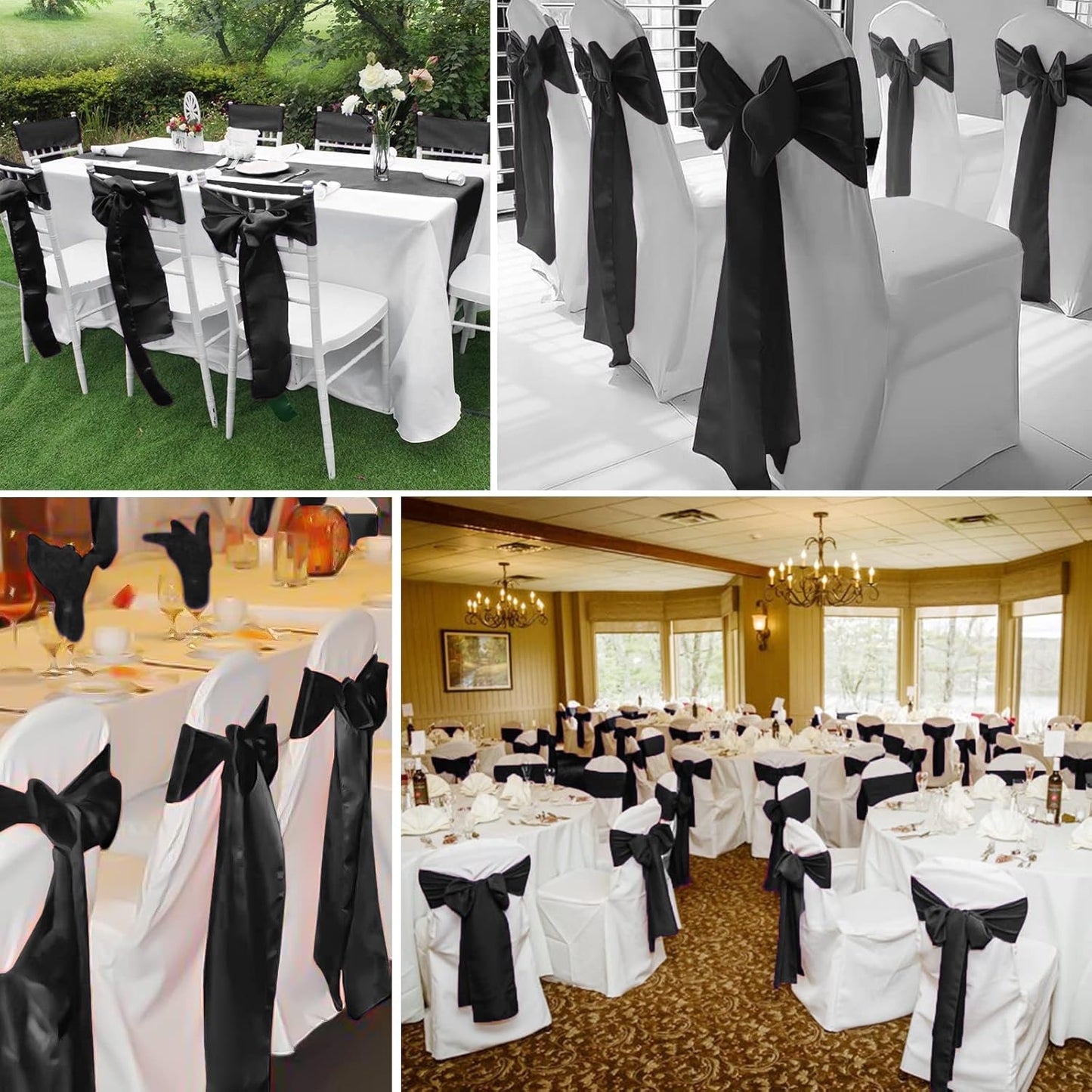 fani 60 PCS Black Satin Chair Sashes Bows Universal Chair Cover for Wedding Reception Restaurant Event Decoration Banquet,Party,Hotel Event Decorations (7 x 108 inch)