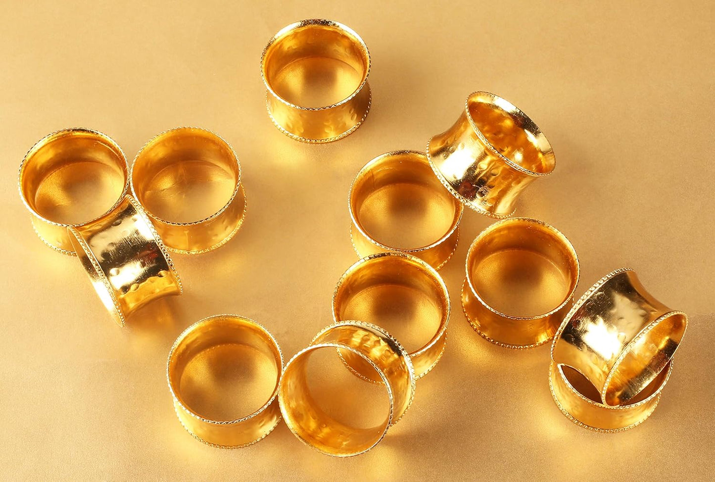 Everyday Metal Napkin Rings Set of 12 – Handmade Hammered Gold Napkin Holders for Weddings, Dinner Parties, Family Gatherings & Daily Table Décor