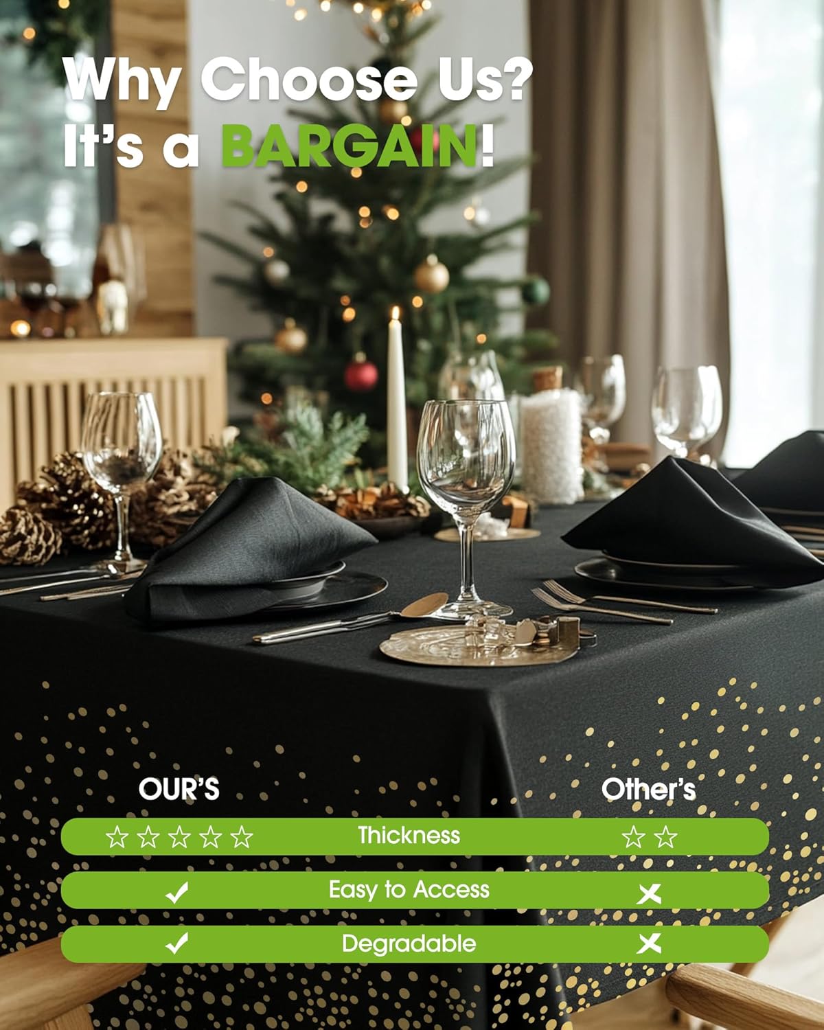 Pureegg Plastic Table Cloth Disposable 10 Pack, 54 x 108 Inch Table Cloths, Graduation Decorations Class of 2025, Graduation Tablecloths, Rectangle, Plastic Cover, Leakproof & Sturdy, Black and Gold