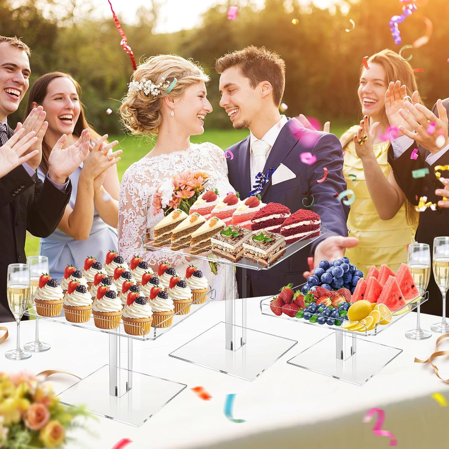 3 Tiered Serving Tray Set for Entertaining, Acrylic Dessert Table Display Set, Cupcake Stand Buffet Risers for Wedding Birthday Party Baby Shower