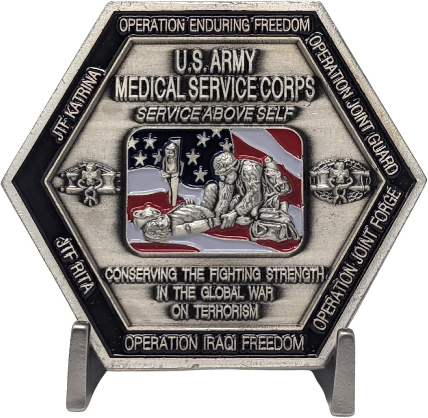 Military Challenge Coin Display Stand - Solid Metal with Anodized Finish - US Vet. Business (Satin Nickel Two-Pack)