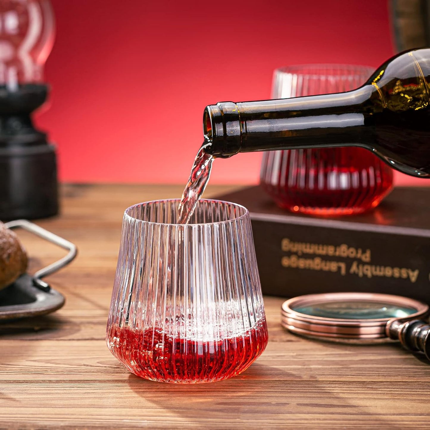 40 Pcs Disposable Stemless Wine Glasses, 12OZ Plastic Wine Cups, Origami Style Unbreakable Drinking Glasses, Bulk pack Acrylic Whiskey Cocktail Glasses, Shatterproof martini glasses