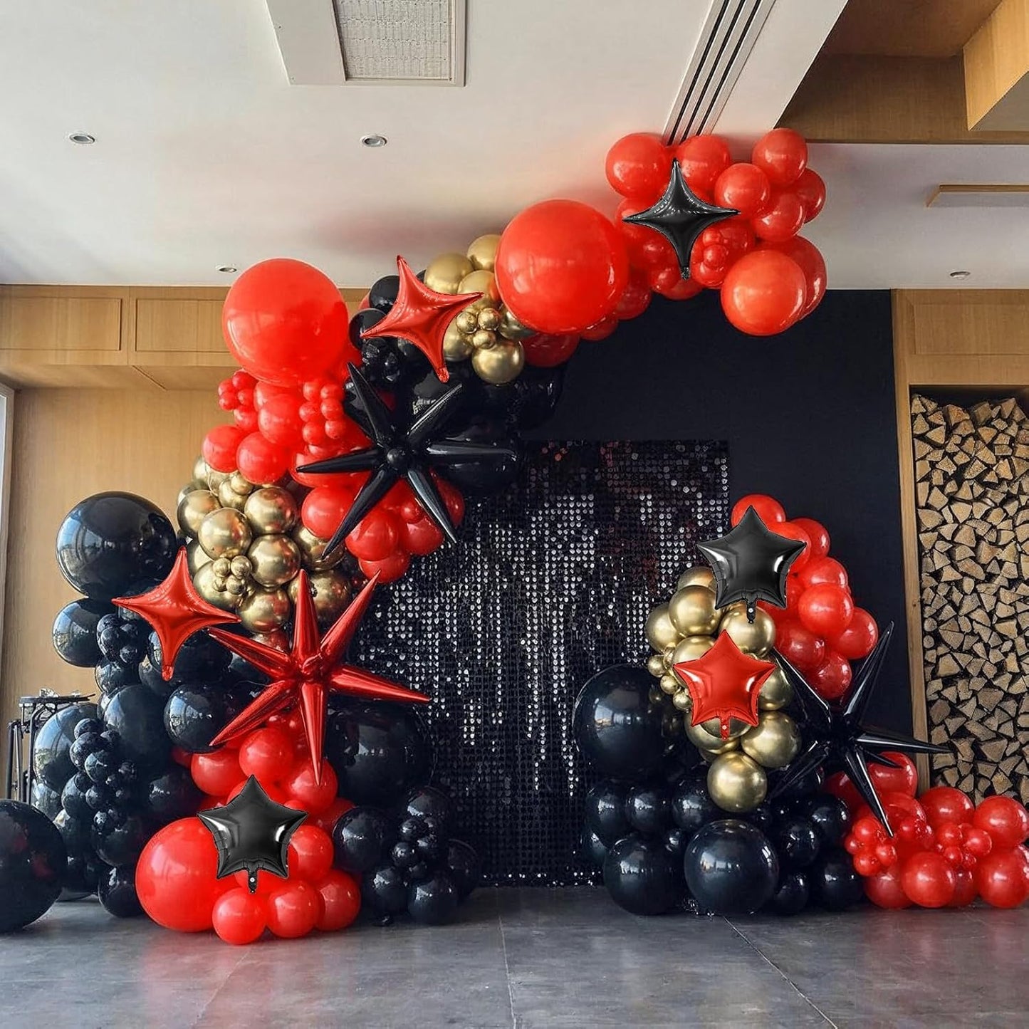 Red Black Star Balloon,16Pcs Star Foil Balloons Set with 22Inch Explosion Spike Cone Balloons and 10Inch Quadrangle Helium Balloon for Birthday Wedding Baby Shower and Halloween Party Decorations