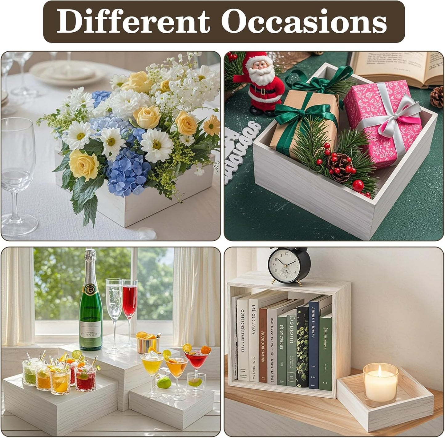 4 Pcs Buffet Risers, Wood Food Riser Dessert Display Stand for Party Wood Cupcake Stands Nesting Box for Display (Vinatge)