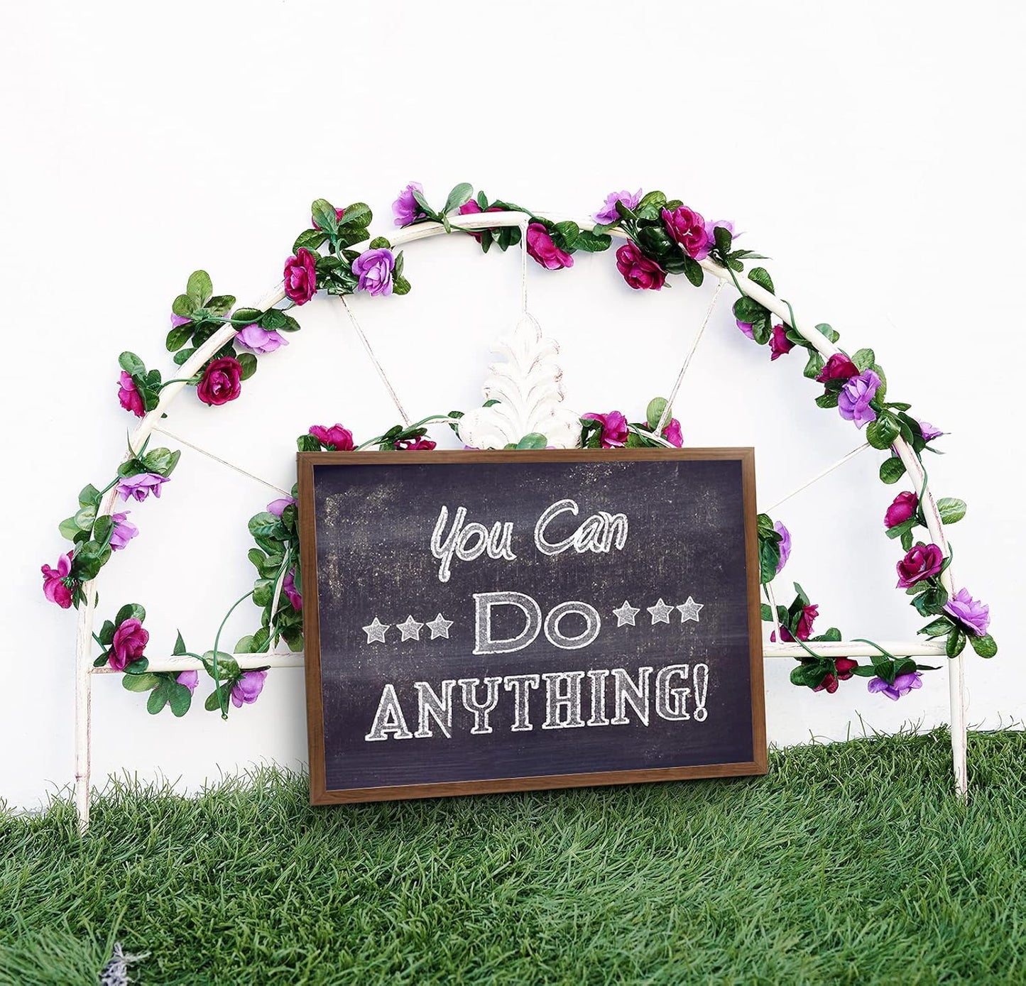 6 Pcs x 8.2 ft Flower Garland Artificial Rose Vine Flowers with Green Leaves Hanging Fake Roses Vine for Room Party Home Wedding Birthday Christmas Wall Arch Decor, Spring Purple Flower