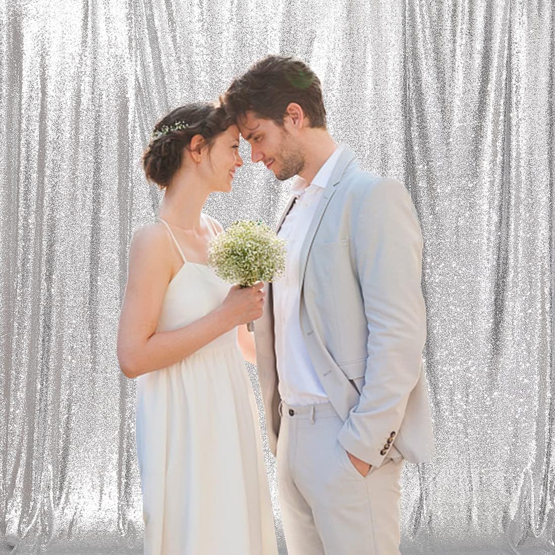 Poise3EHome Silver Sequin Backdrop, 20Ft x 10Ft Glitter Photography Background Curtains for Party Baby Shower Wedding Birthday Christmas Thanksgiving Halloween Decoration