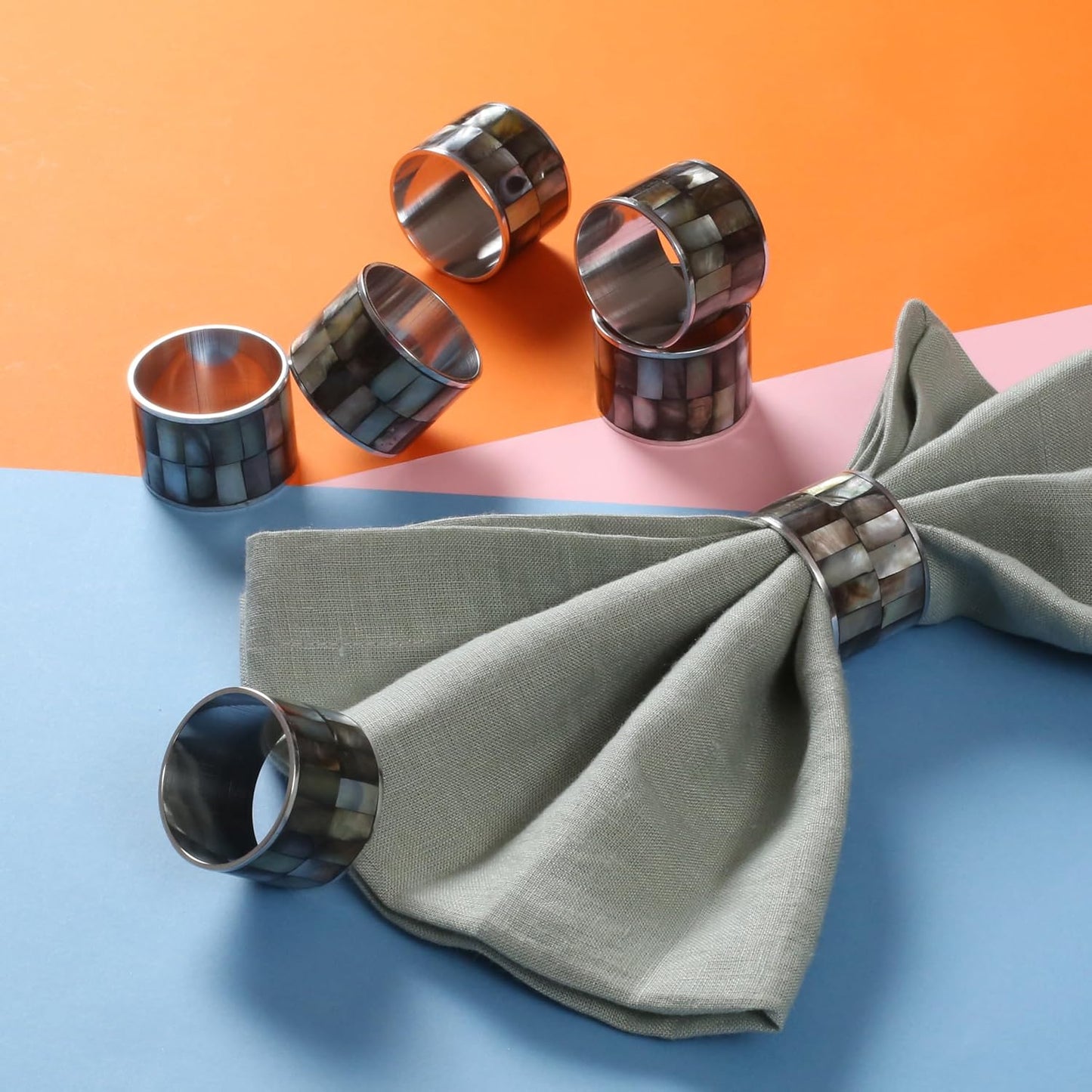 Napkin Rings Set of 8 for Dining Table Decoration Parties Everyday Metal Napkin Holder Napkin Rings for Dinner Table Decor, Wedding, Banquet, Party - Wenge Silver