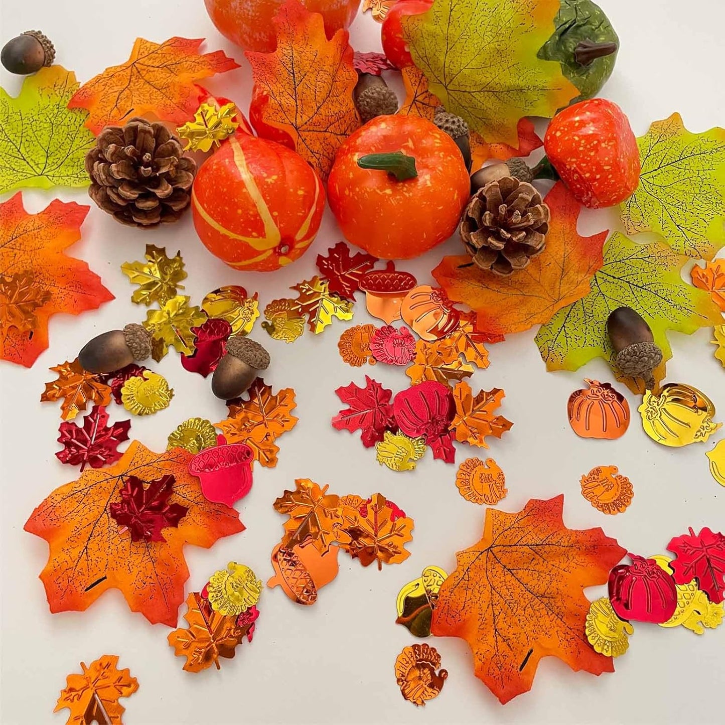 Fall Confetti - Thanksgiving Decorations, Thanksgiving Maple Leaves, Turkey, Pumpkin, Pinecones Sprinkles for Table Decorations and Fall Party Supplies