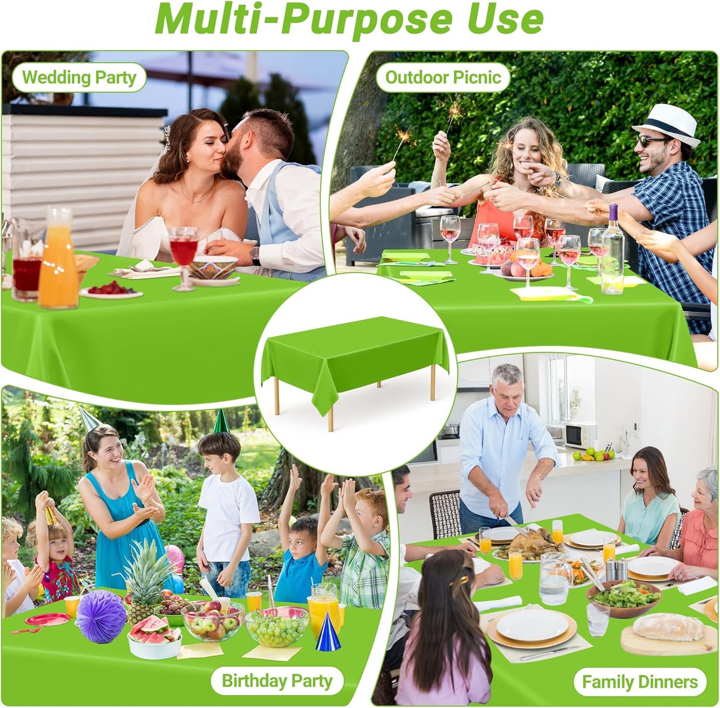 QZYL 12 PCS Bright Plastic Table Cover, 54 X 108 in Rectangle Disposable Table Cloth for Picnic, Light Green Plastic Tablecloth for Parties Weddings Graduation Birthday