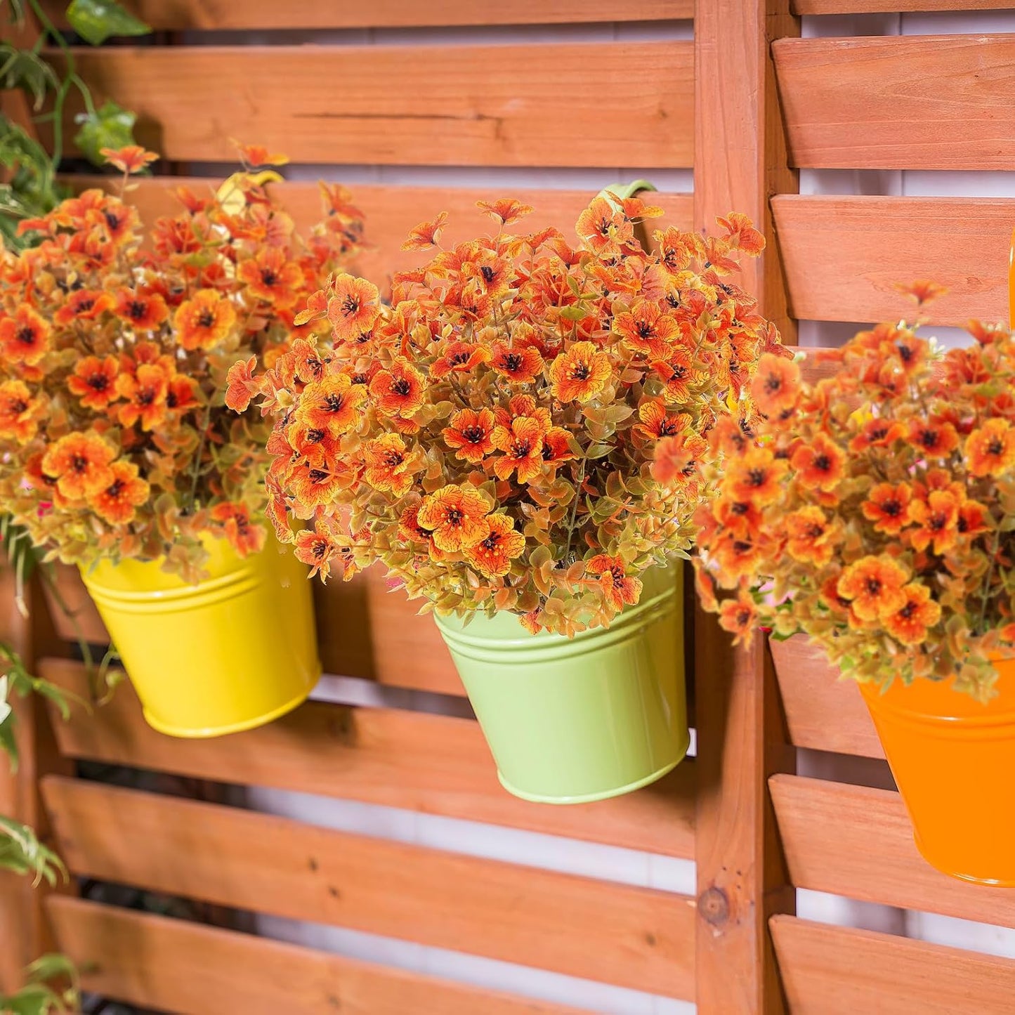 12 Bundles Artificial Fall Flowers Fake Plastic Plants Indoor Outside Hanging Planter No Fade Faux Autumn Plants Thanksgiving Home Garden Fireplace Décor (Fall with Flowers)