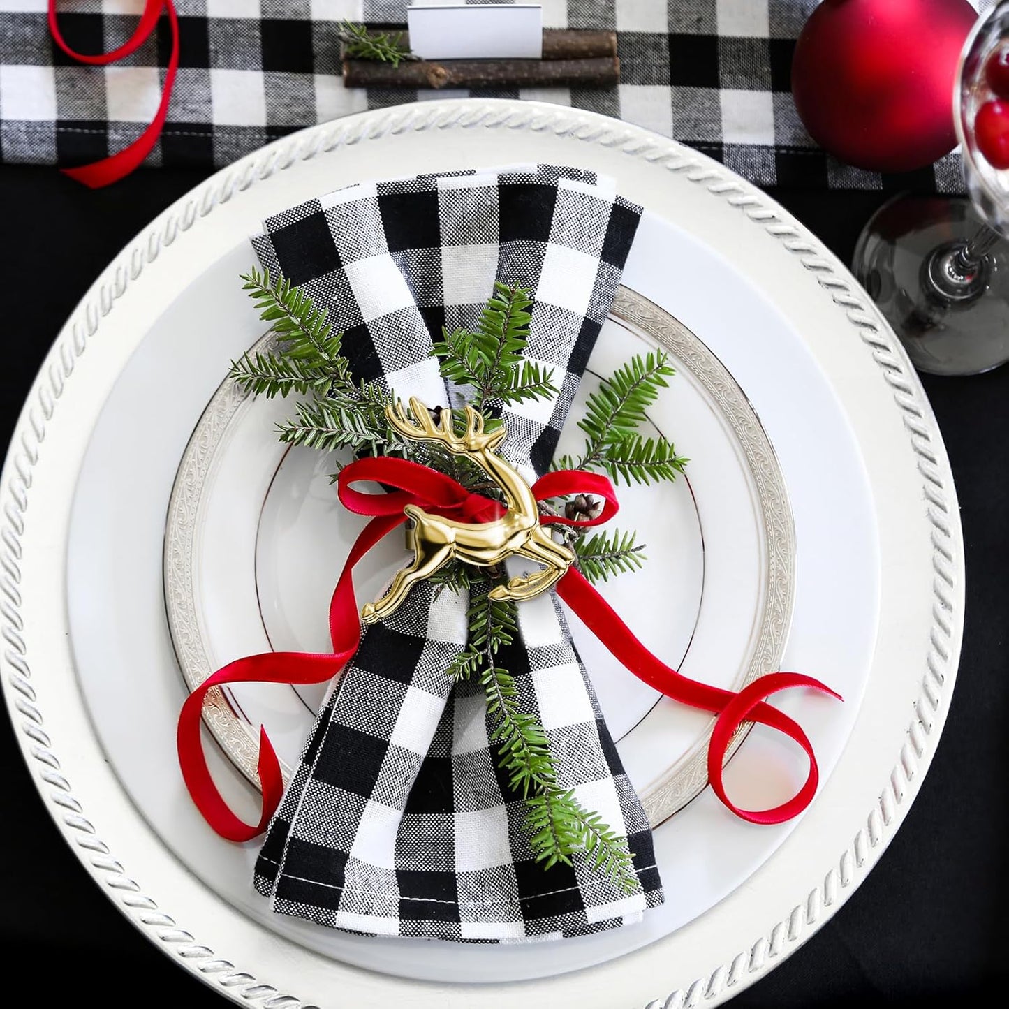 ZeeDix Gold Reindeer Christmas Napkin Rings Set of 12, Napkin Holder Ring for Christmas Dinner Table Decor Cloth Napkins, Wedding Receptions, Holiday Party, Banquet and Home Kitchen