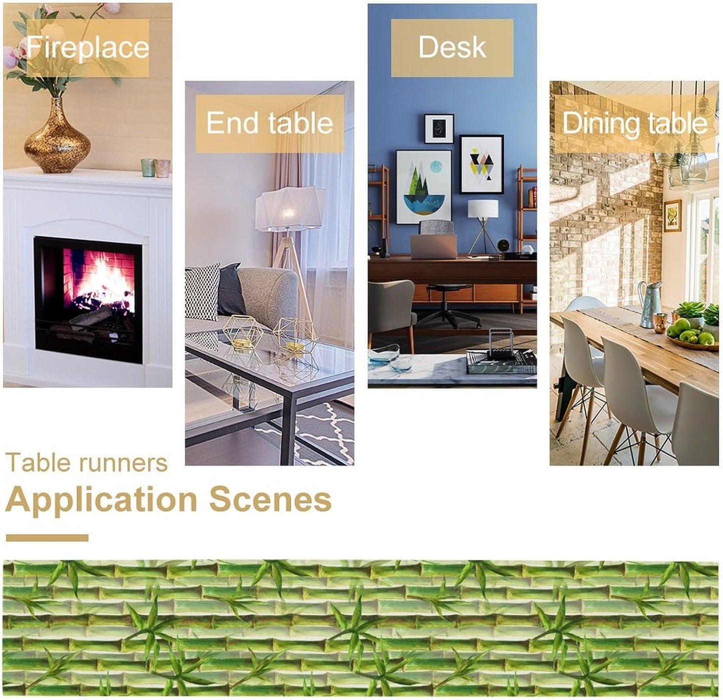 Bamboo Table Runner,Green Plant Print Table Runner for Kitchen Dining Table Home Party Decoration 13x90 Inch