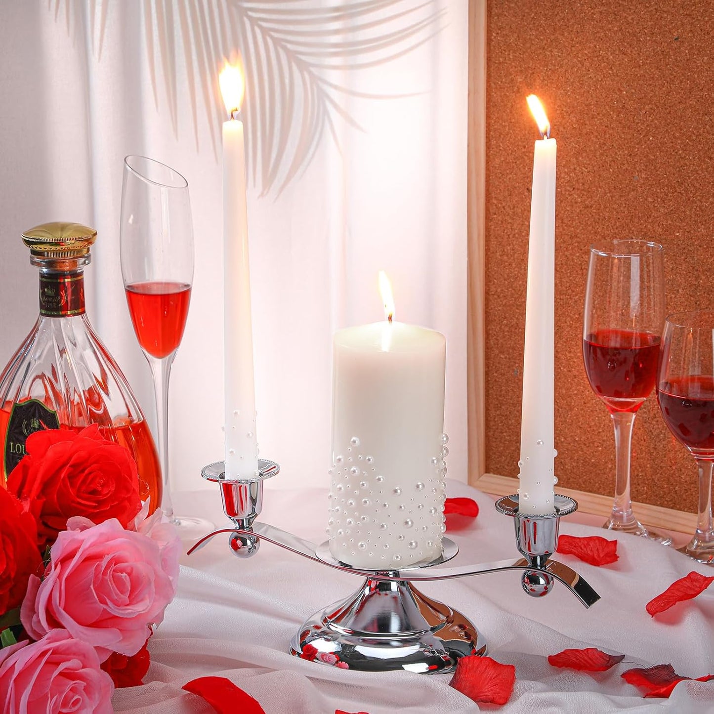 Irenare Unity Candles with Holder for Wedding Ceremony Wedding Decortions Accessories Glass Candle Holder Pillar Candle for Formal Events Church(Pearl)