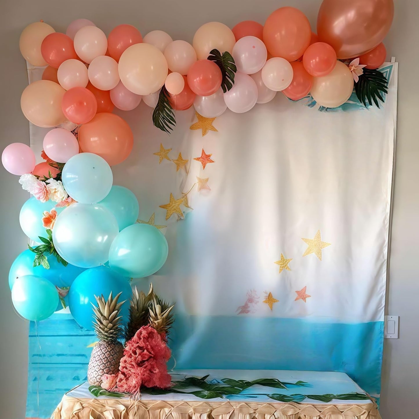 Hawaiian Balloons Set, Pack of 60 12 Inch Orange Teal Blue Light Green Chrome Rose Gold Confetti Latex Balloons for Tropical Luau Beach Aloha Tiki Magic Baby Shower Birthday Party Decorations Supplies