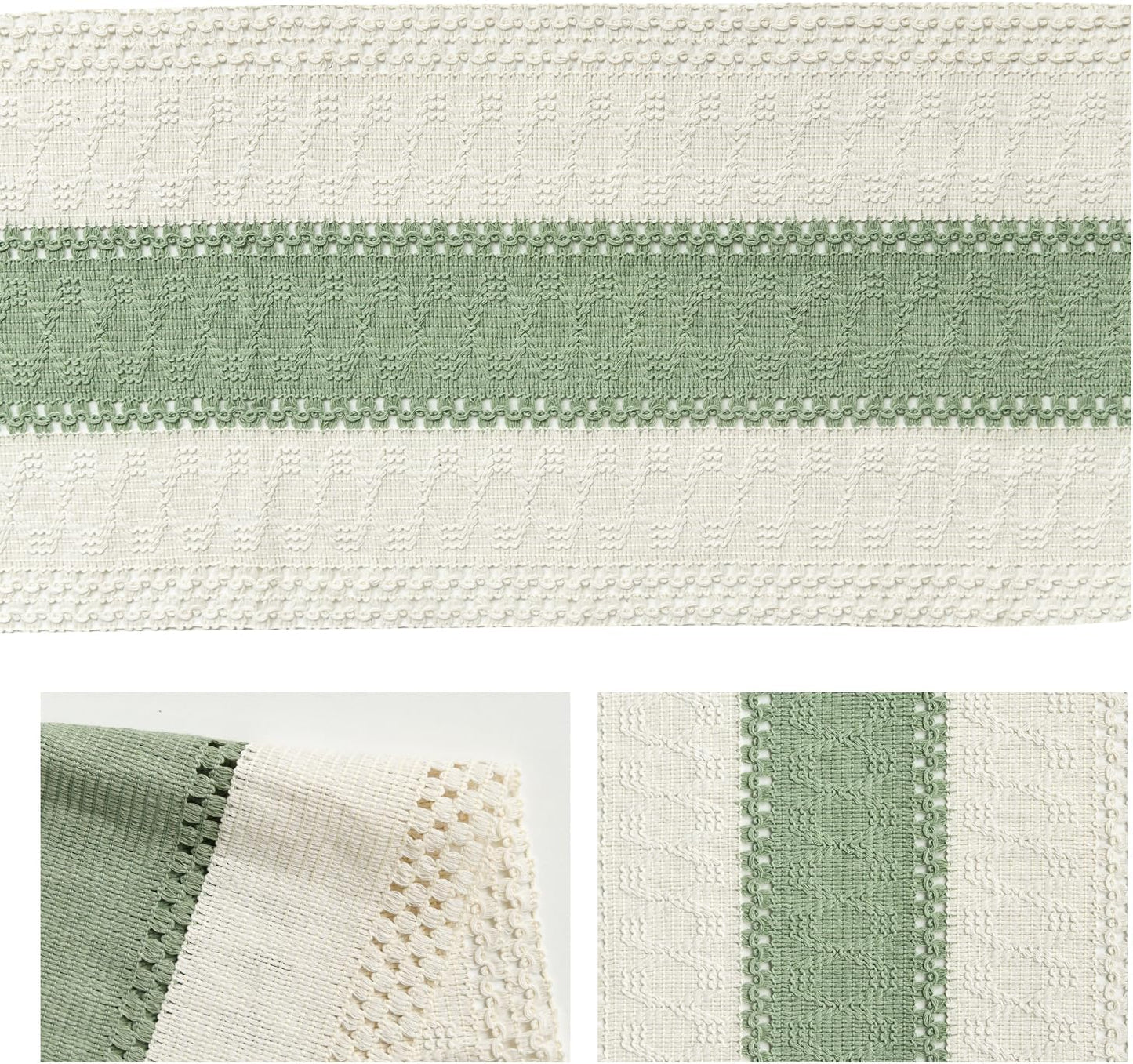 Artoid Mode Light Green Farmhouse Rustic Table Runner, Seasonal Holiday Hollow Kitchen Dining Table Decoration for Home Party Decor 12x48 Inch