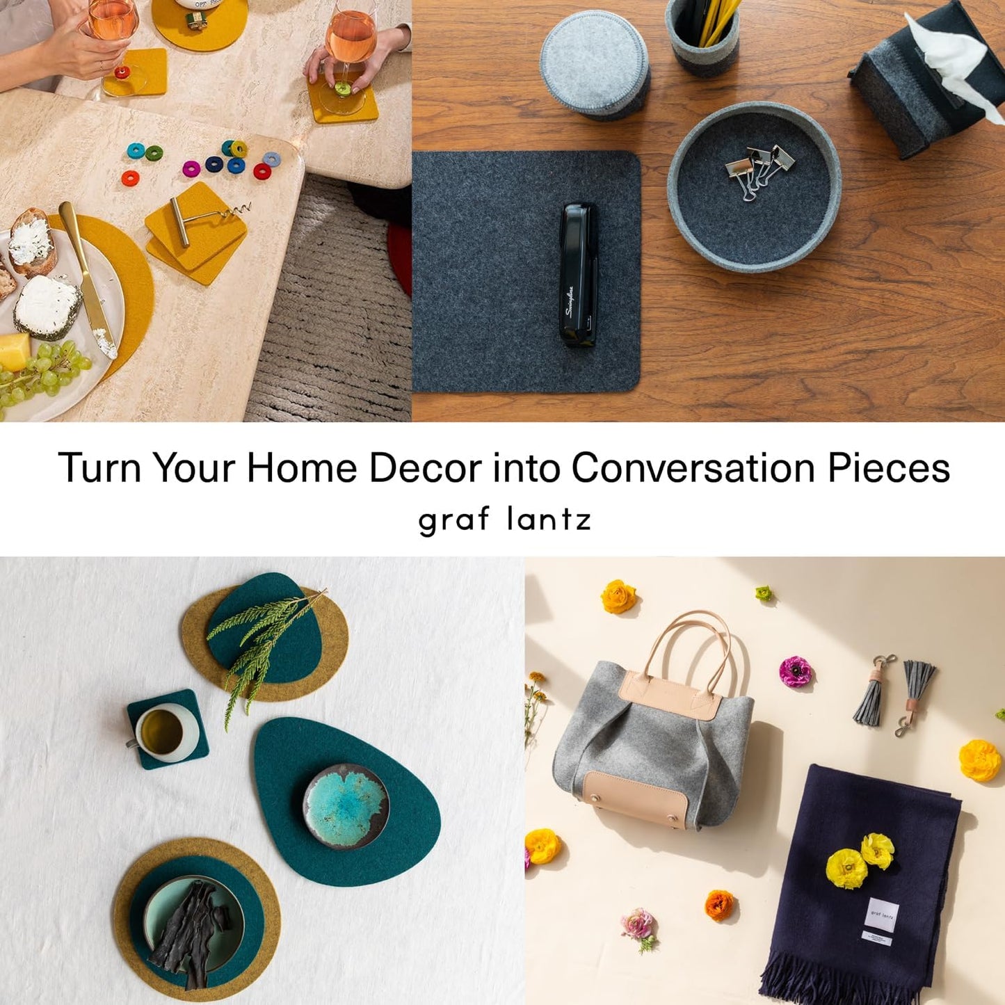 Graf Lantz - Wine-O's Merino Wool Wine Glass Charms (Midcentury) 12 Count - Drink Markers with Note Card - Reusable - 12 Colors - Boho Style - Home Decor, Party Favors & Vacation Essentials - 5mm Felt