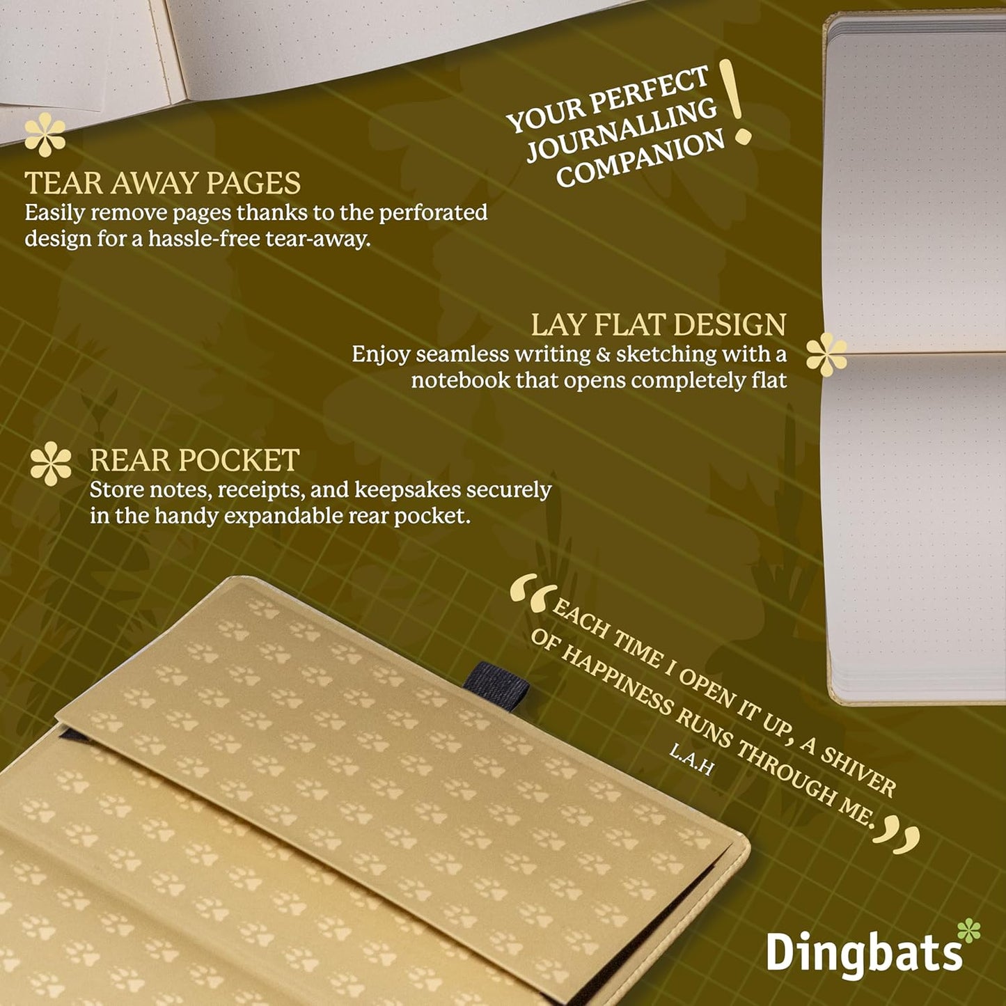 Dingbats A5 Wildlife Notebook Journal Hardcover, Cream 100gsm Ink-Proof Paper, 6.1 x 8.5 inches, 192 pages (Cream Wolf, Squared)