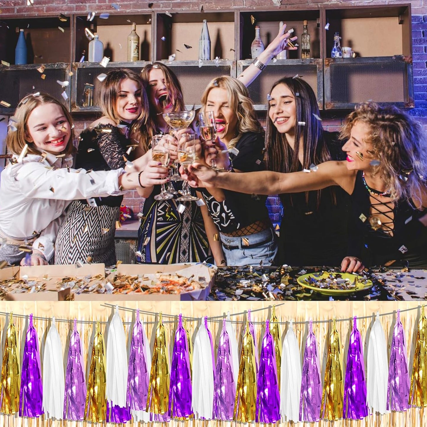 8P Purple-Gold Party Decoration Tassel Garland, Tassels Banner Streamers for Parade Floats, Bachelorette, Wedding, Birthday, Halloween, Christmas, Bridal/Baby Shower Party Decorations