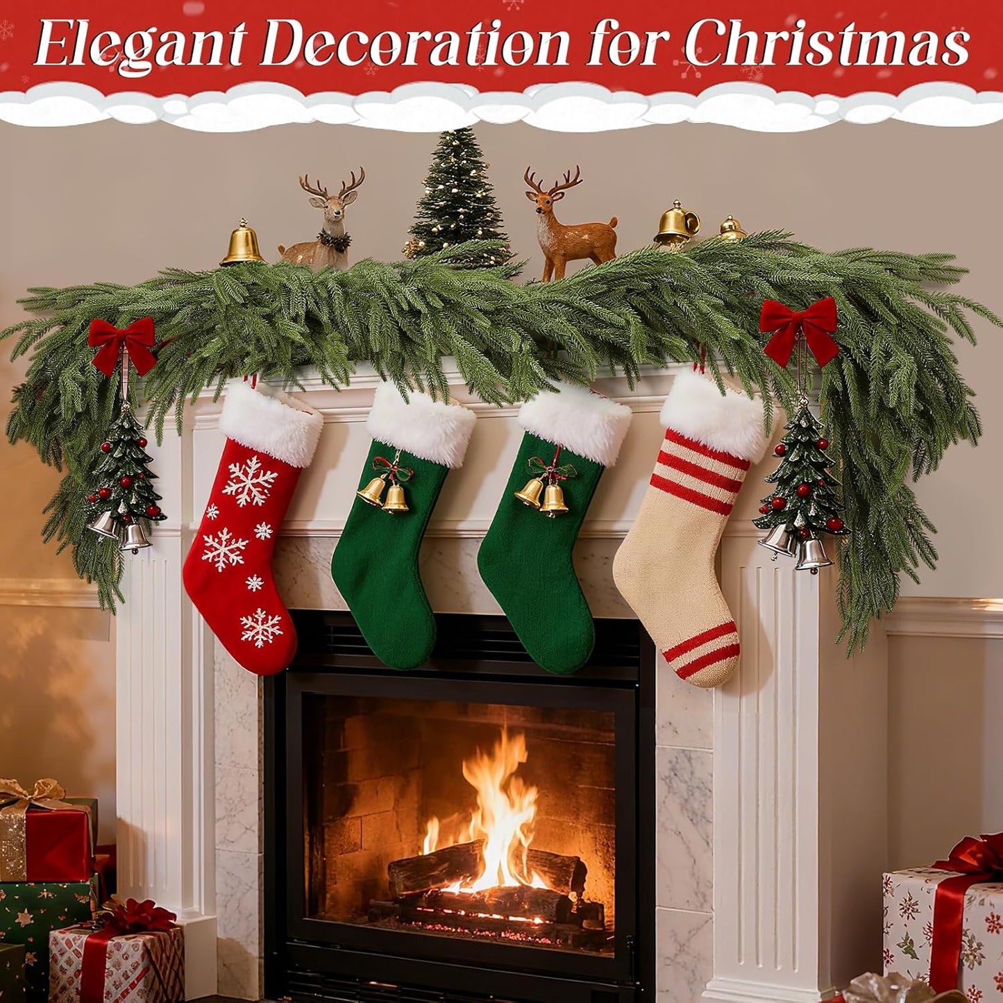 6ft Christmas Norfolk Pine Garland - Real Touch Artificial Greenery Cedar Garland for Xmas Fireplace Mantle Table Window Home Holiday Decoration