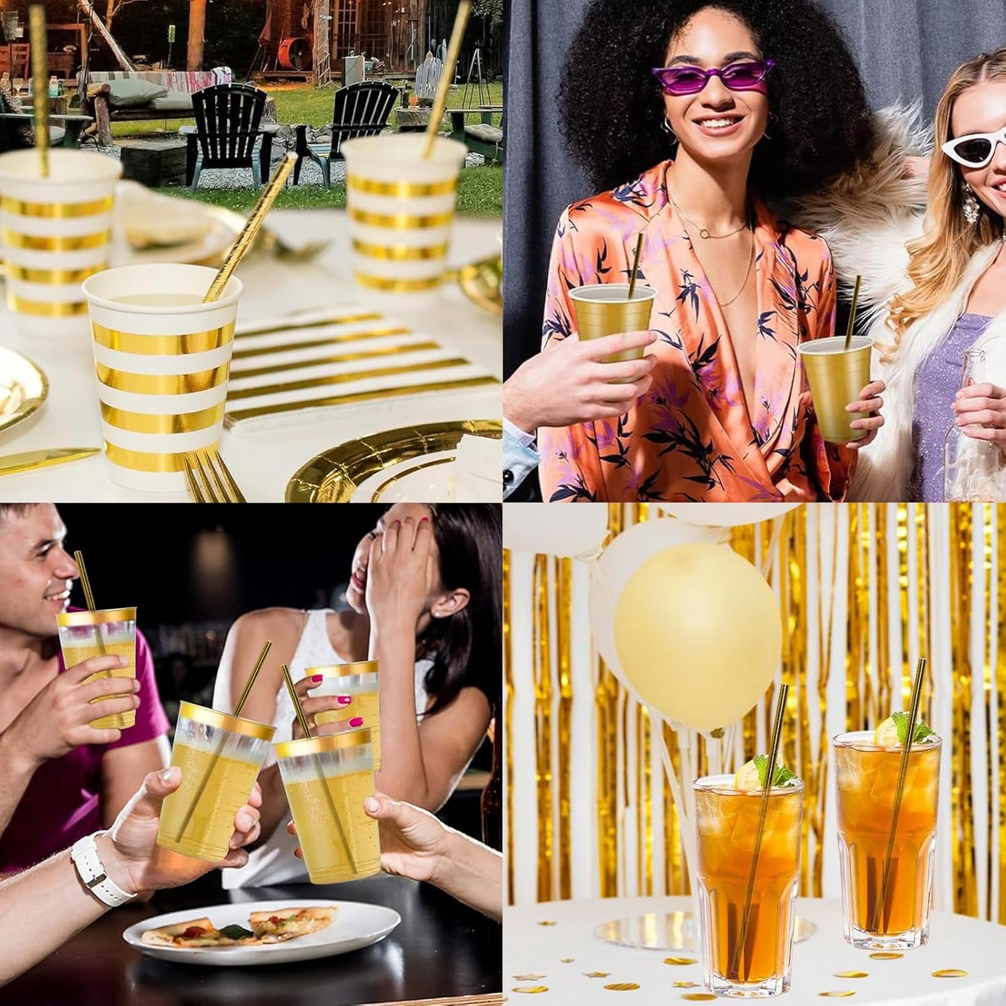 7.75 inch Compostable Gold Paper Straws 100 Counts - for Drinking, Cocktails, Party, Wedding, Decoration