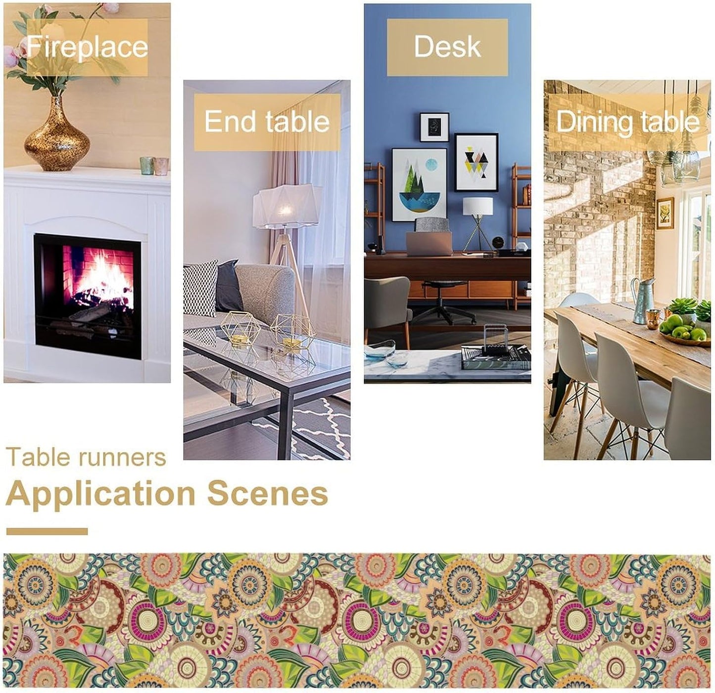 Boho Floral Table Runner,Retro Bohemian Flower Table Runner for Kitchen Dining Table Home Party Decoration 13x90 Inch