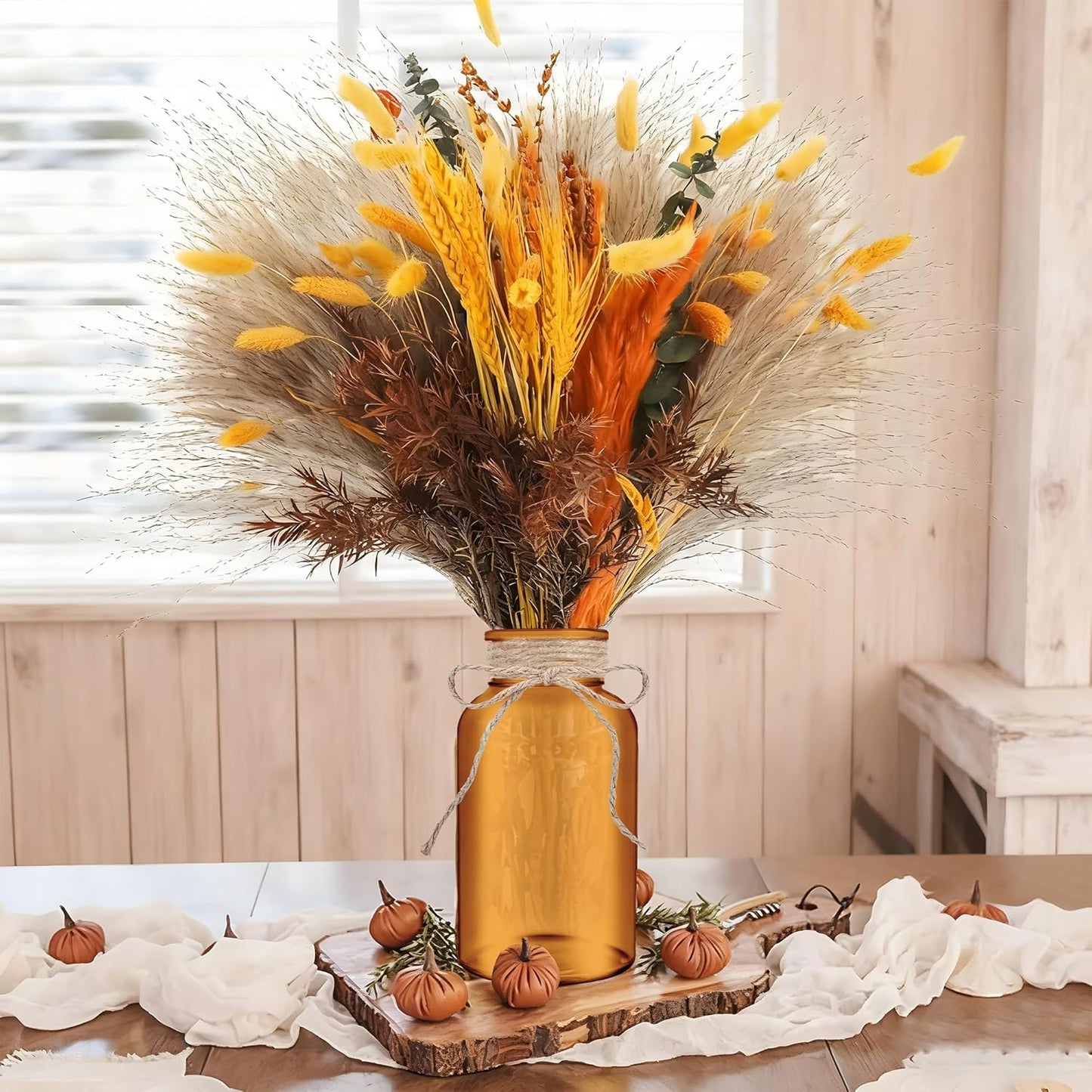 Vintage Glass Flower Vase,6 Pack Farmhouse Amber Gold Glass Centerpiece Vases Mason Jars for Christmas Weddings, Parties & Home Decor Bulk (6, Amber)