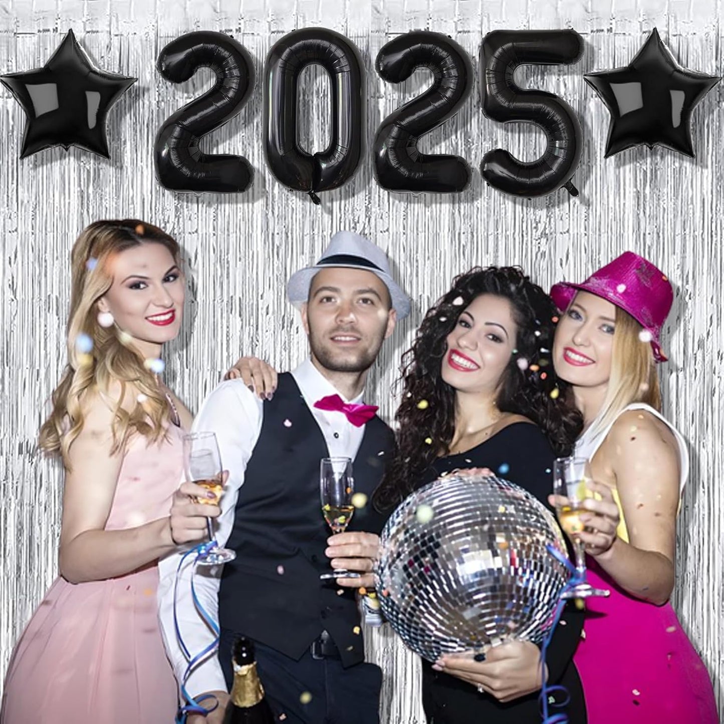 Foil Fringe Curtain Christmas Party Decorations - Silver Metallic Tinsel Photo Booth Backdrop Party Steamers Curtains for 25th Birthdays Decorations Anniversary New Years Eve Bachelorette Parties