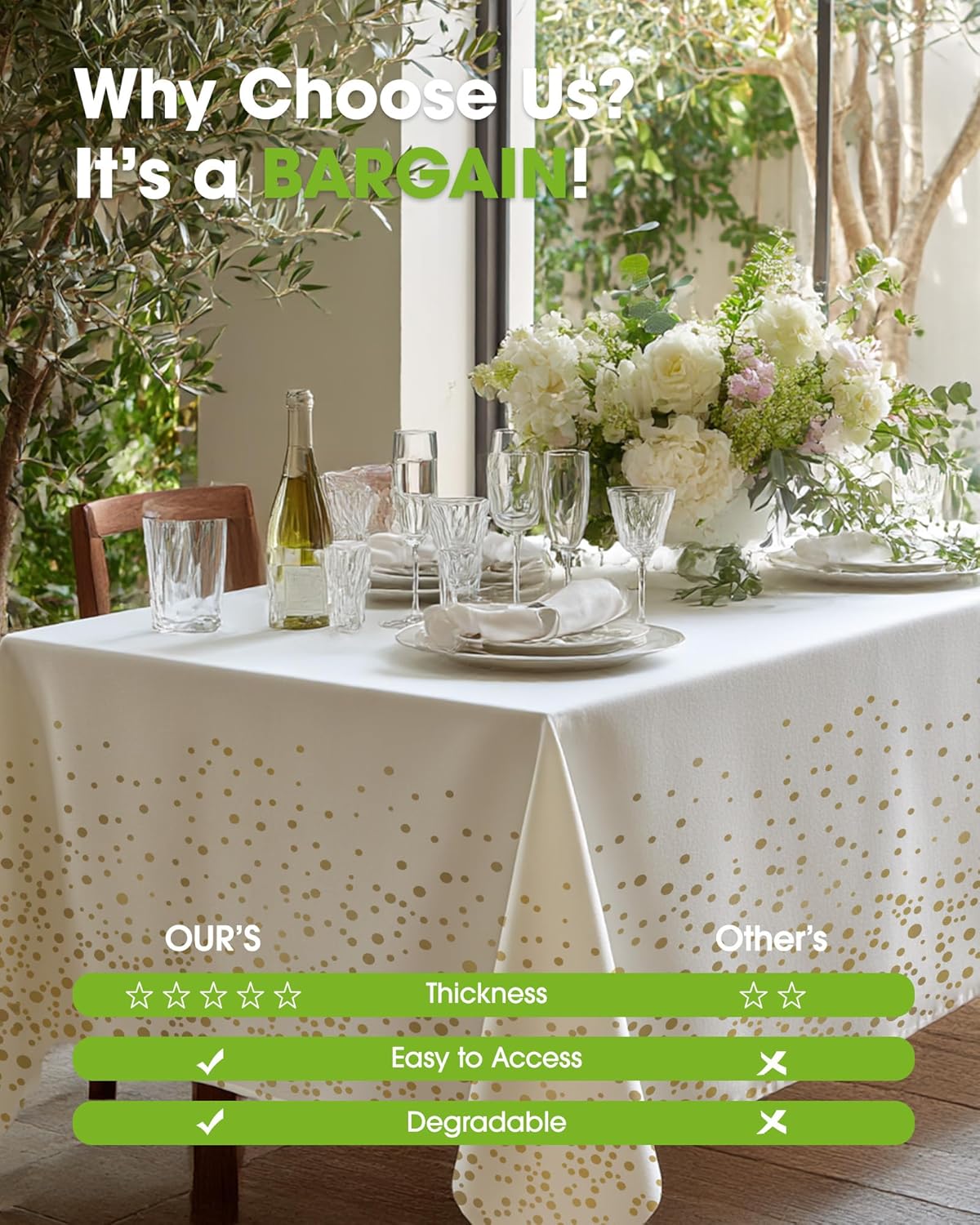 Pureegg Plastic Table Cloth Disposable 10 Pack, 54 x 108 Inch Table Cloths, Graduation Decorations Class of 2025, Graduation Tablecloths, Rectangle, Plastic Cover, Leakproof & Sturdy, White and Gold