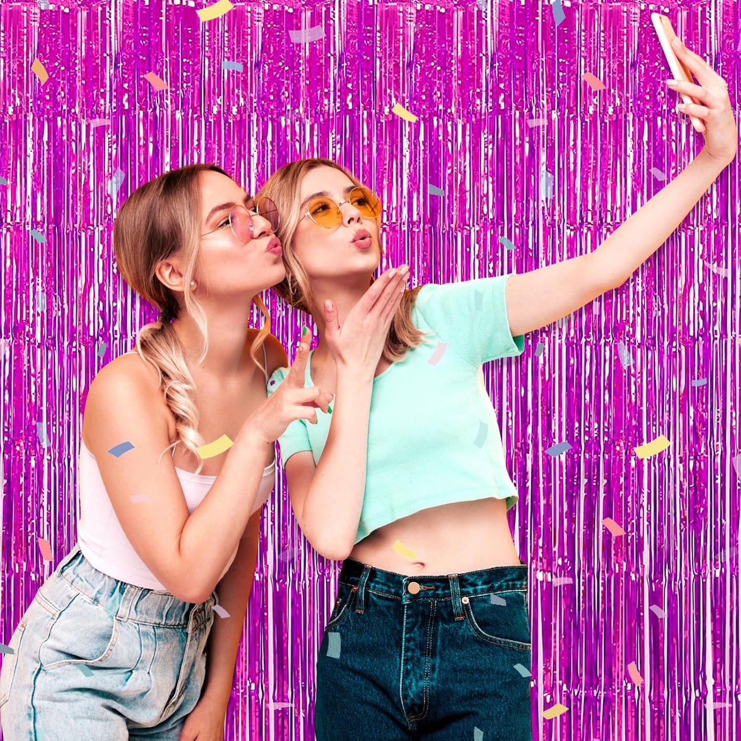 3 Pack Rose Red Foil Fringe Curtain Backdrop, 3.28Ft x 8.2Ft Metallic Tinsel Foil Fringe Streamer Curtains for Photo Booth, Christmas Day, Thanksgiving, Wedding, New Year Party Decorations