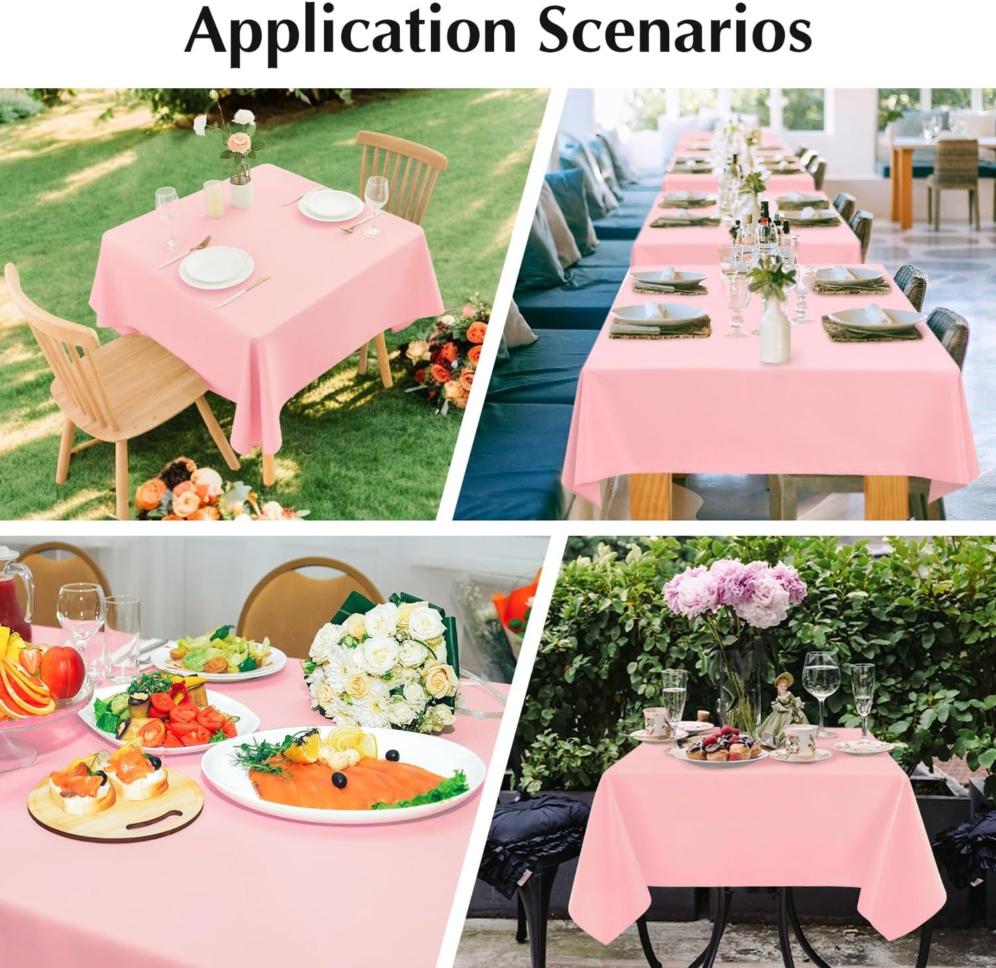 2 Pack Square Table Cloth 60X60 Inch Pink Tablecloth Washable Polyester Solid Dining Table Cover for Birthday Party Dinner Holiday Outdoor Indoor
