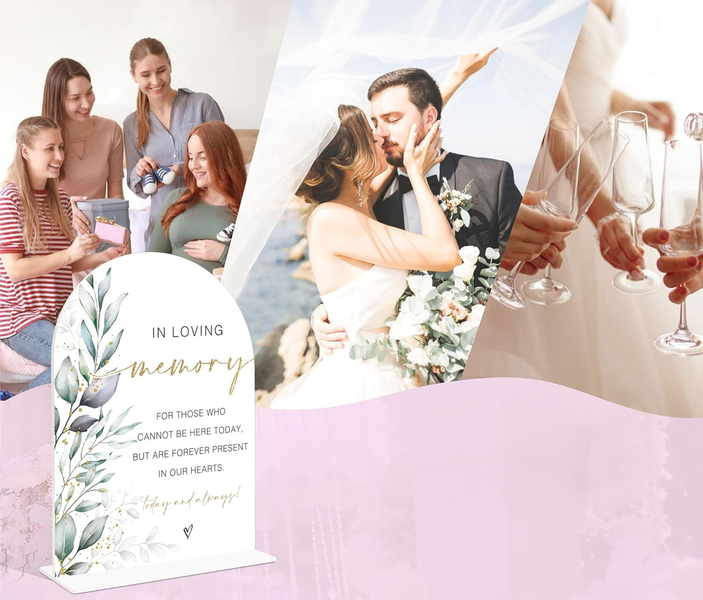 Acrylic Wedding Signs, Greenery Theme In Loving Memory, Memorial Table Sign for Wedding, Bridal Shower Table Decor with Stand, Engagement, Anniversary, Newlywed Events and Parties Supplies, 23