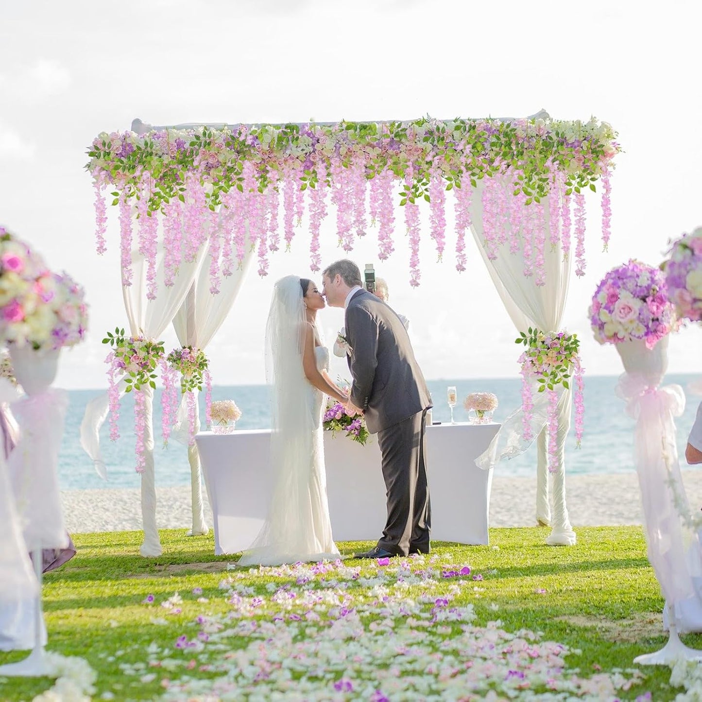 24 Pack Pink Wisteria Hanging Flowers, 3.4 Ft Fake Hanging Flowers, Artificial Wisteria Garland Vines for Wedding Room Backdrop Outdoor Patio Garden Decoration