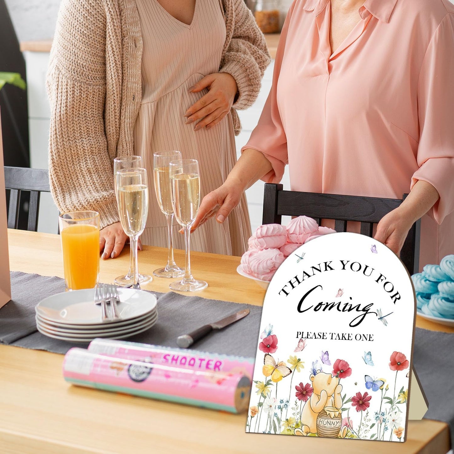 Winnie Bridal Shower Sign, Classic Pooh Thank You Wooden Sign for Women Men, Floral Butterfly Decor Wedding Shower Favors Sign, Bridal Shower Gifts for Guests, Thank You for Coming Please Take One Sign 9*11IN