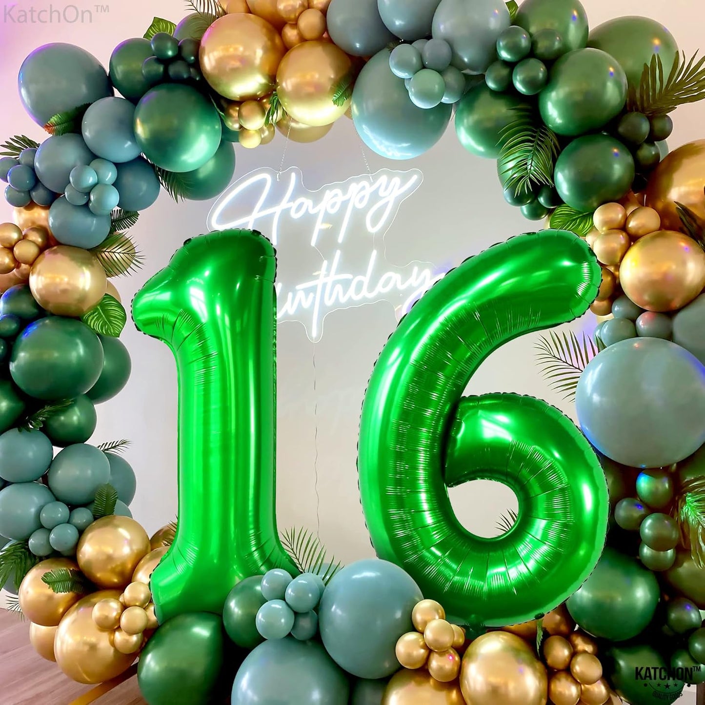 KatchOn, Dark Green 16 Balloons Number - 40 Inch | Green Number 16 Balloons for 16th Birthday Decorations for Girls | Birthday balloons for 16th Birthday Decorations for Boys
