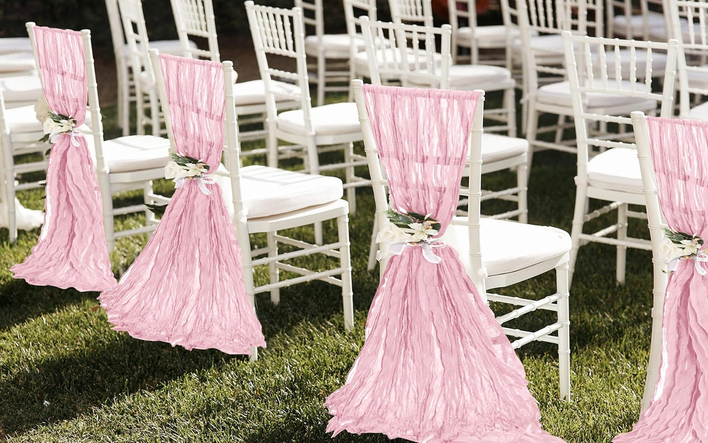 50 PCS Cheesecloth Chair Sashes, Bows Designed ChairSashes, 15.7x108 inch Chair Sashes for Aisle Decorations Universal Chairs Cover Decoration for Wedding Reception Party Banquet (Light Pink)