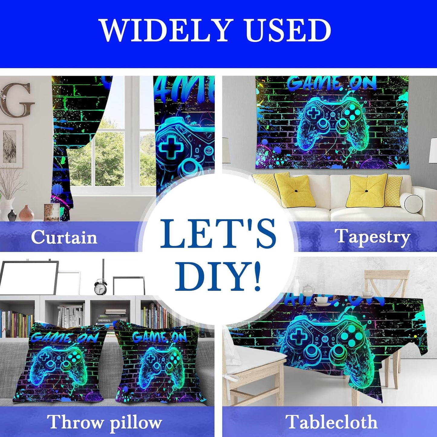 Mocsicka Game On Backdrop Video Game for Boys Level Up Birthday Party Decoration Game Night Arcade Neon Glow Gamer Banner Photography Background (Blue, 8x6ft(96"x72"))