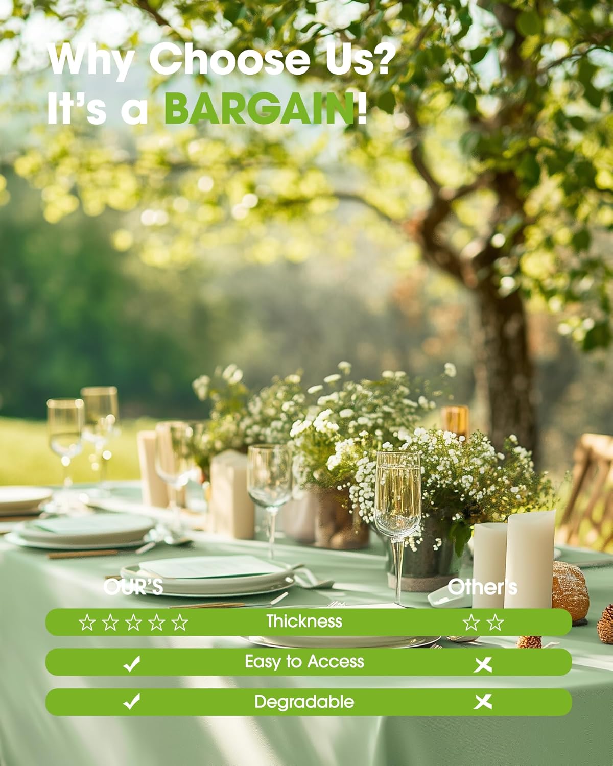 Pureegg Plastic Table Cloth Disposable 10 Pack, 54 x 108 Inch Table Cloths, Easter Party, Decorative Tablecloths, Rectangle, Light, Pastel Plastic Cover, Leakproof & Sturdy, Sage Green