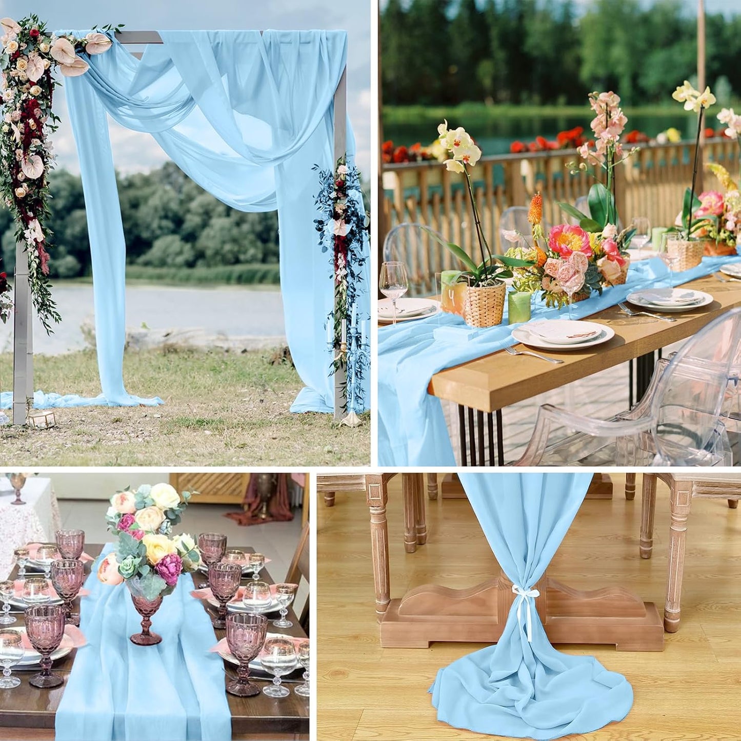 10 Pack 10ft Baby Blue Chiffon Table Runners Wedding Table Runner Sheer Romantic Tulle Table Runner for Christmas Wedding Bridal Tea Party Baby Shower Birthday Party Table Decorations(120 x 12 in)