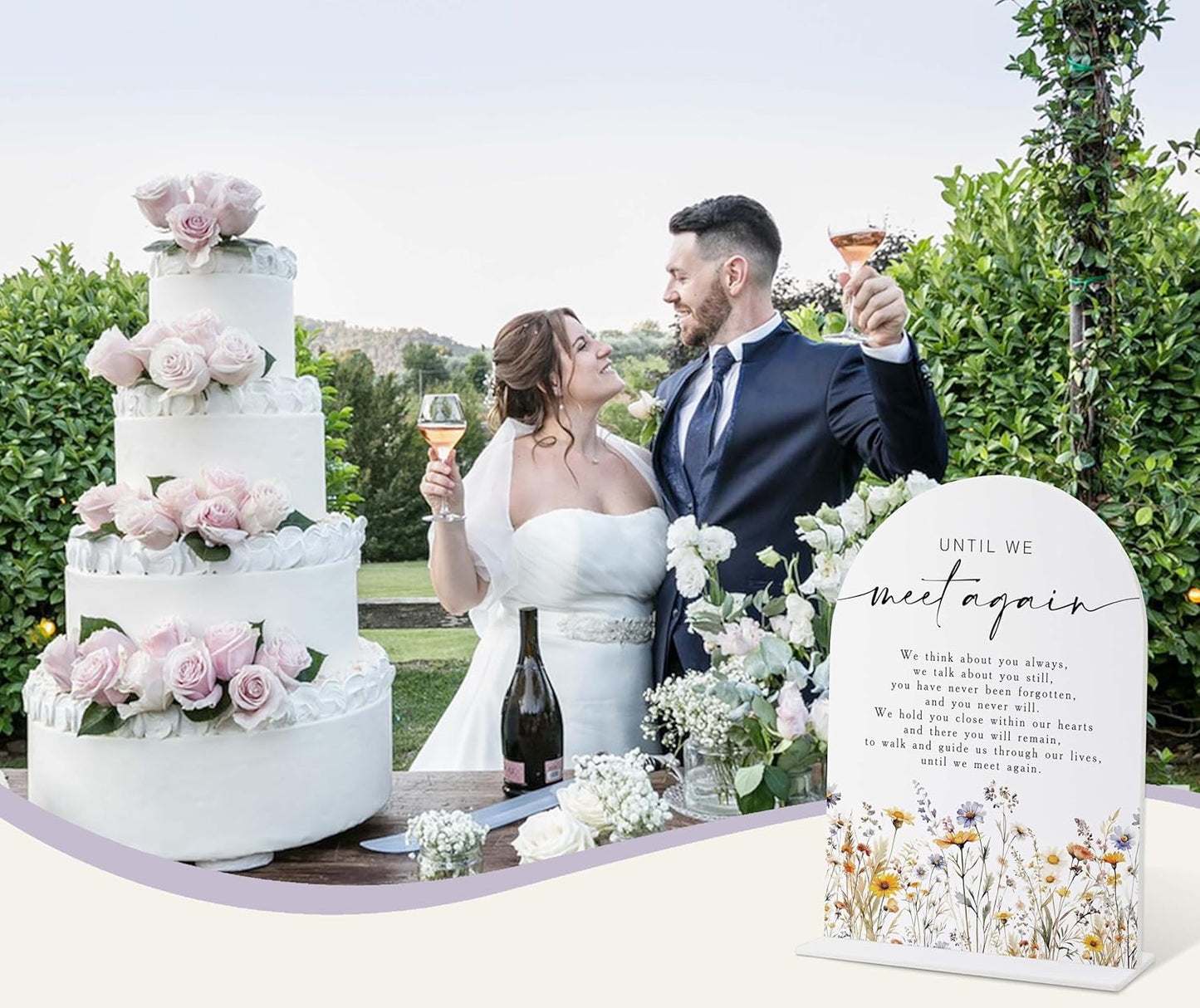 Memorial Table Sign for Wedding, Boho Floral Until We Meet Again Sign, Wedding Signage with Stand, Bridal Shower Table Centerpieces, Supplies for Engagement Reception and Event Party, 38