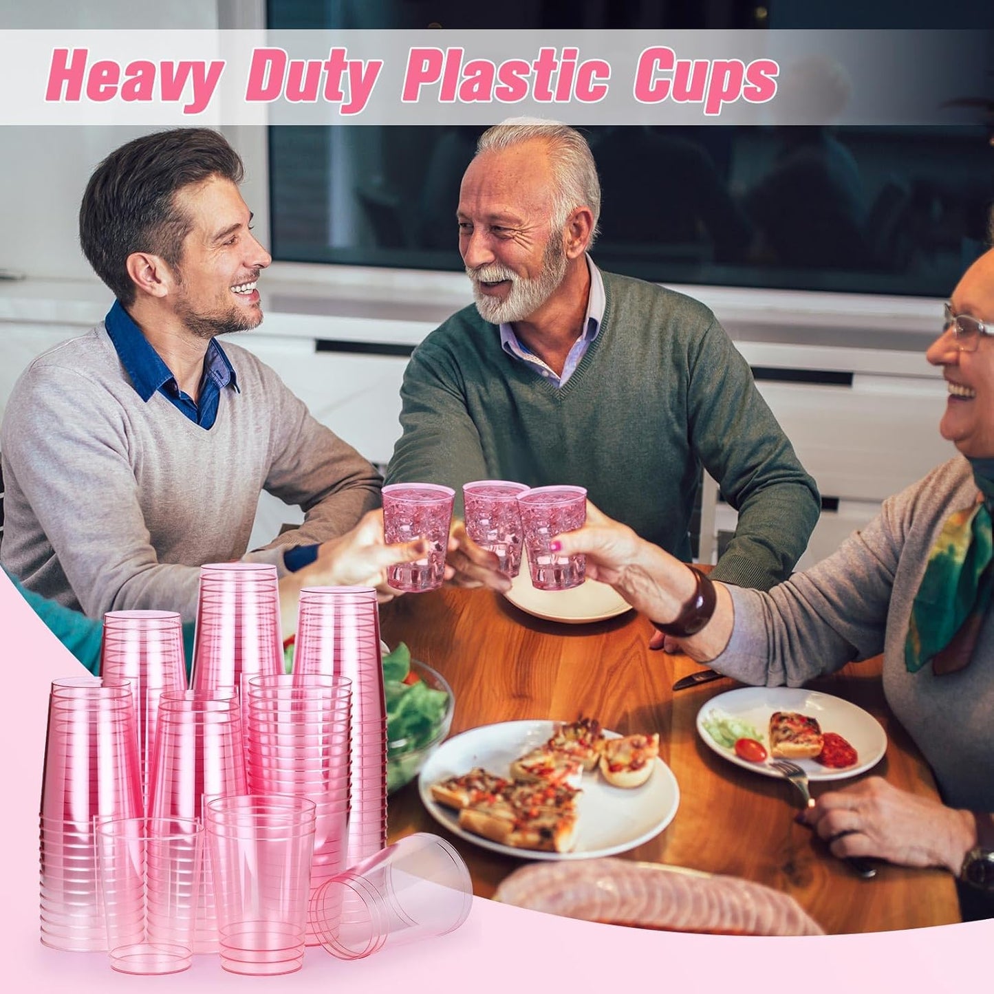 Minatee 100 Count Plastic Cups Disposable Fancy Cups Heavy Duty Wine Cocktail Glasses for Halloween Wedding Christmas Birthday Party Supplies Plastic Drinking Tumblers(Pink,10 oz)