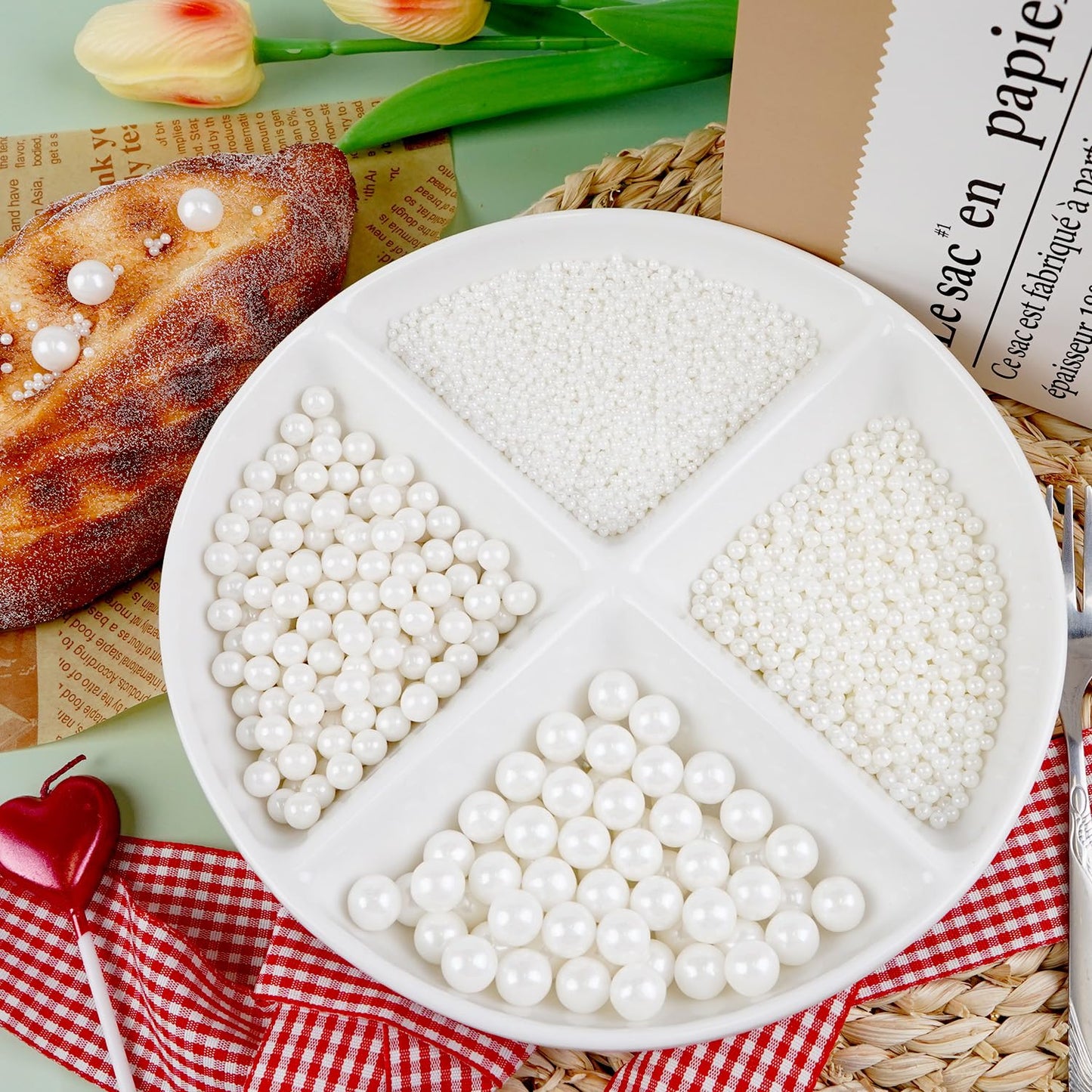 White Pearls, Sprinkles, Edible Pearl Sprinkles for Cake Decorating, 150g/5.29oz, Food Grade, Baking Cake Decoration & Cupcake Topper, Wedding Party Valentines Supplies