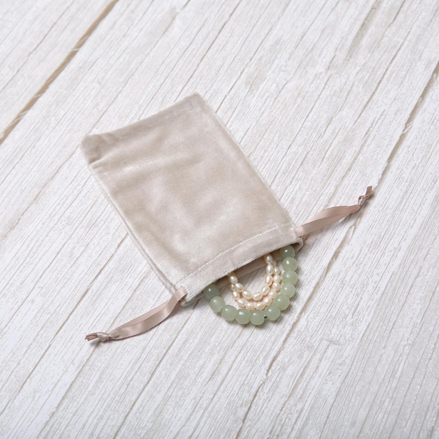 QIANF 12pcs Light Champagne Velvet Drawstring Bags 4x6 inches Glossy Small Velvet Cloth Gift Bags Jewelry Pouches for Storage Wedding Party Favor Christmas